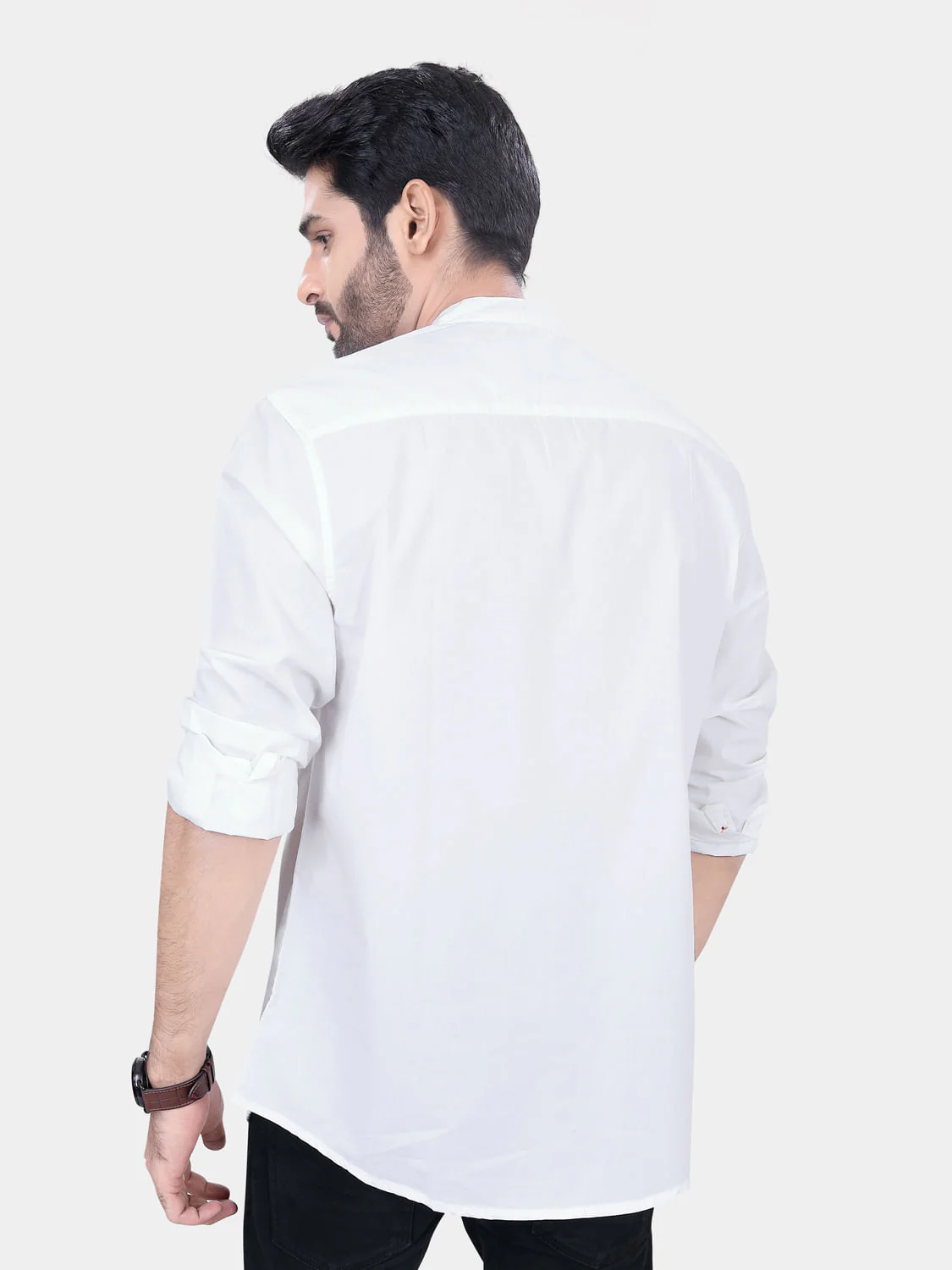 Mandarin Collar White Solid Shirt - Image 6