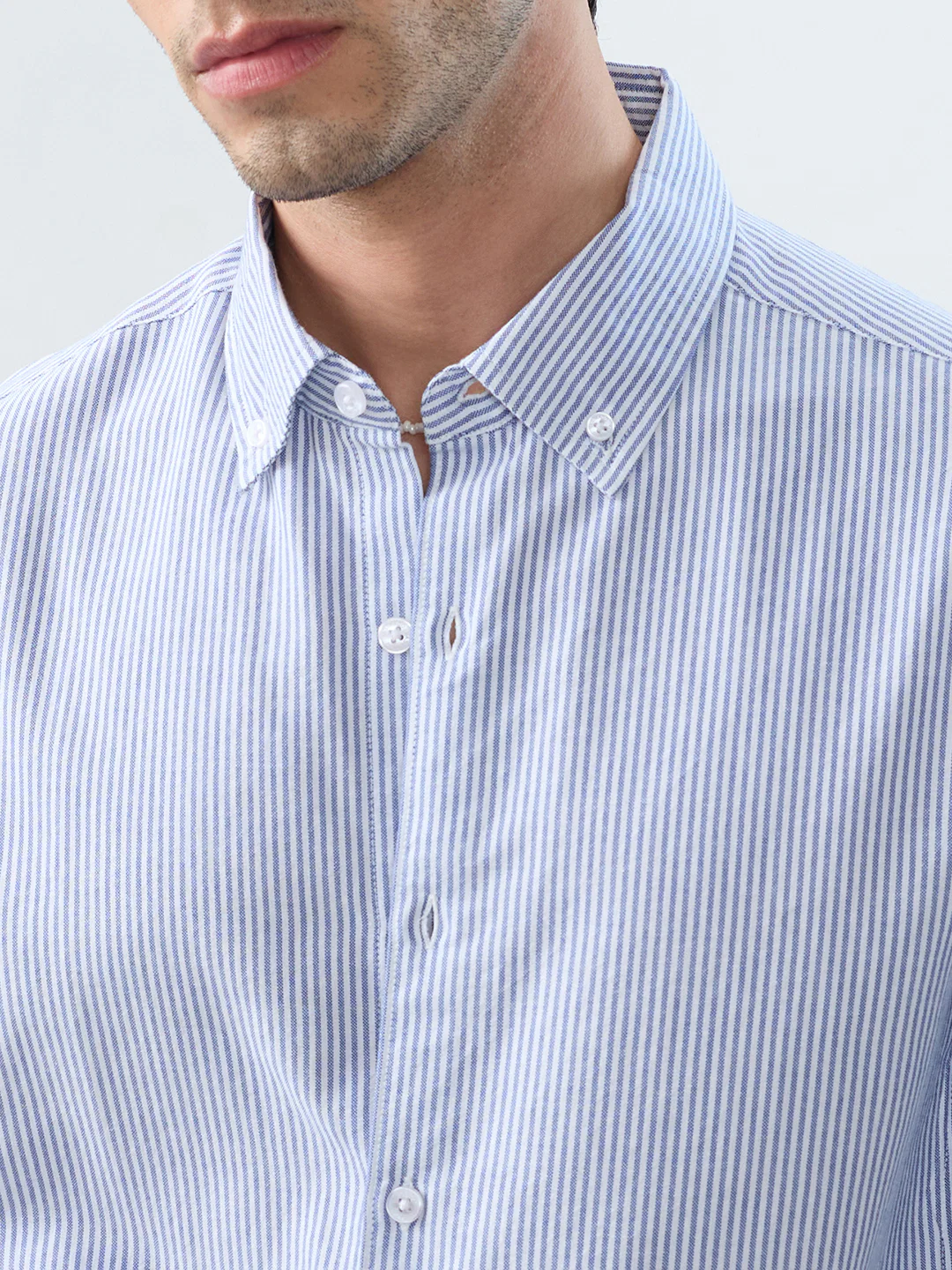 Marine Blue Pinstripe Button-Down Collar Shirt - Image 3