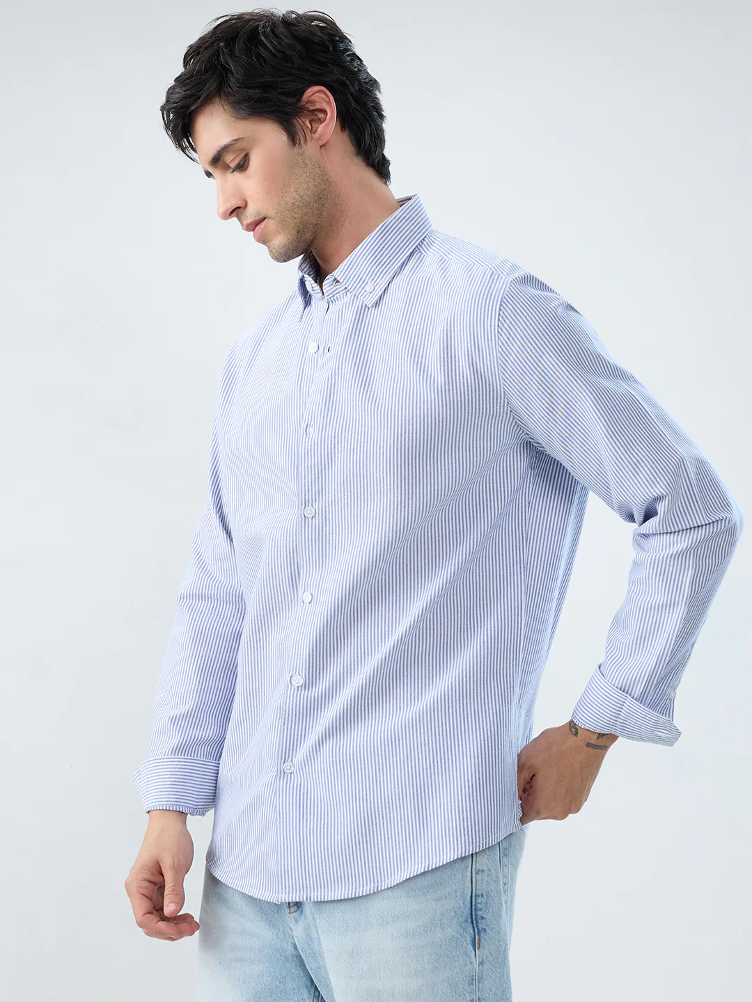 Marine Blue Pinstripe Button-Down Collar Shirt - Image 6