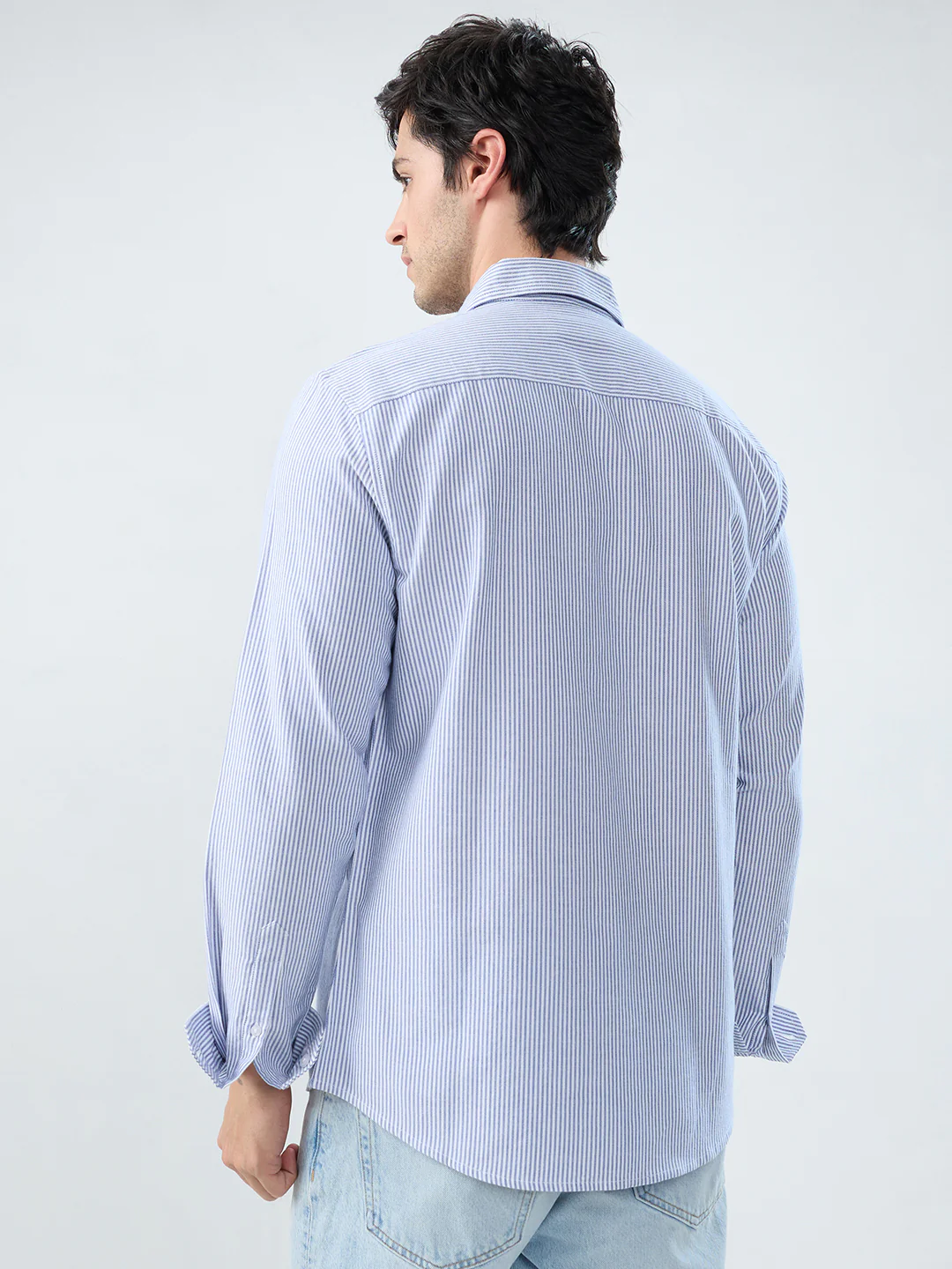 Marine Blue Pinstripe Button-Down Collar Shirt - Image 7