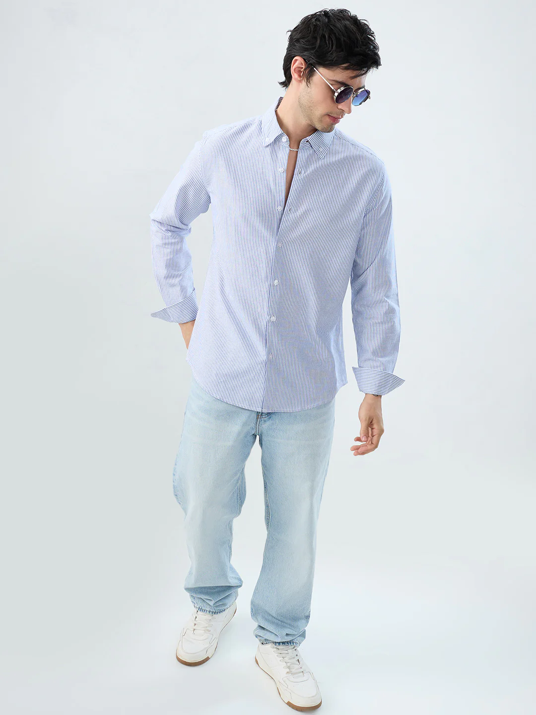 Marine Blue Pinstripe Button-Down Collar Shirt - Image 8