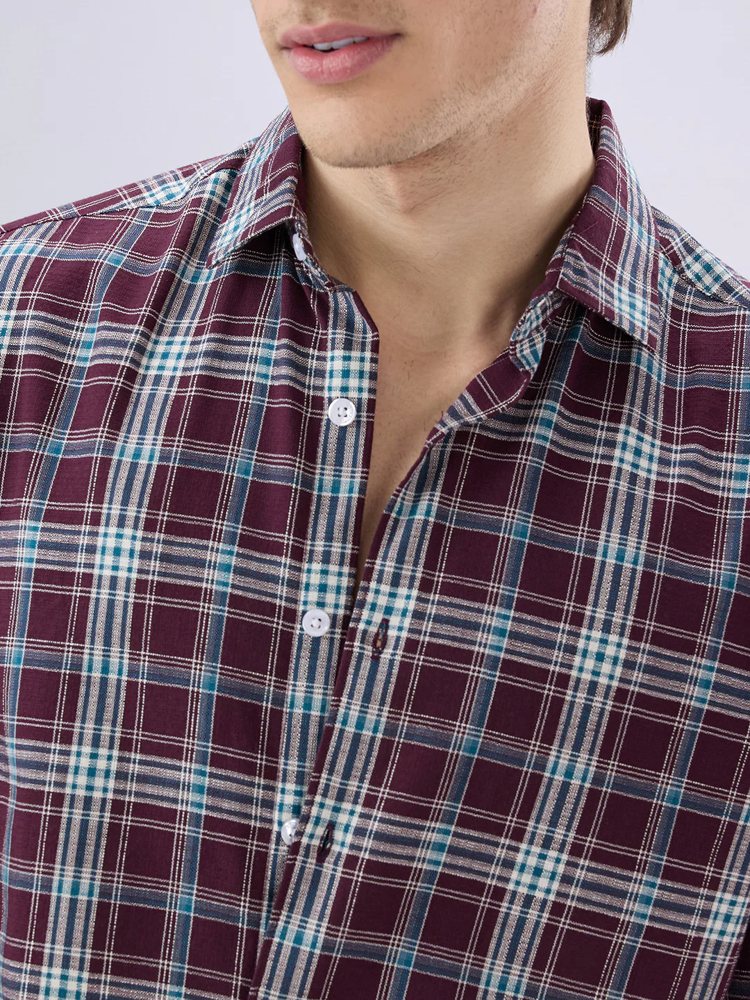 Maroon & Blue Tartan Checked Shirt - Image 3