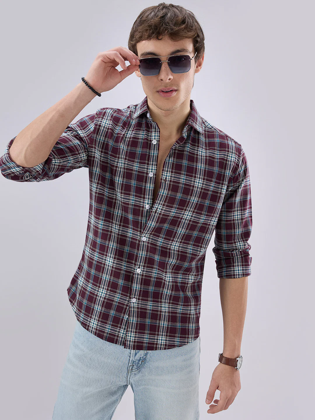 Maroon & Blue Tartan Checked Shirt - Image 4