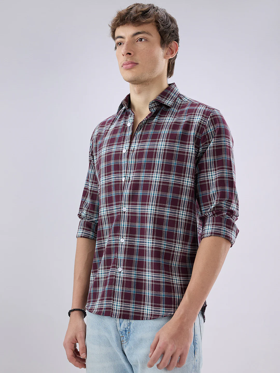 Maroon & Blue Tartan Checked Shirt - Image 5