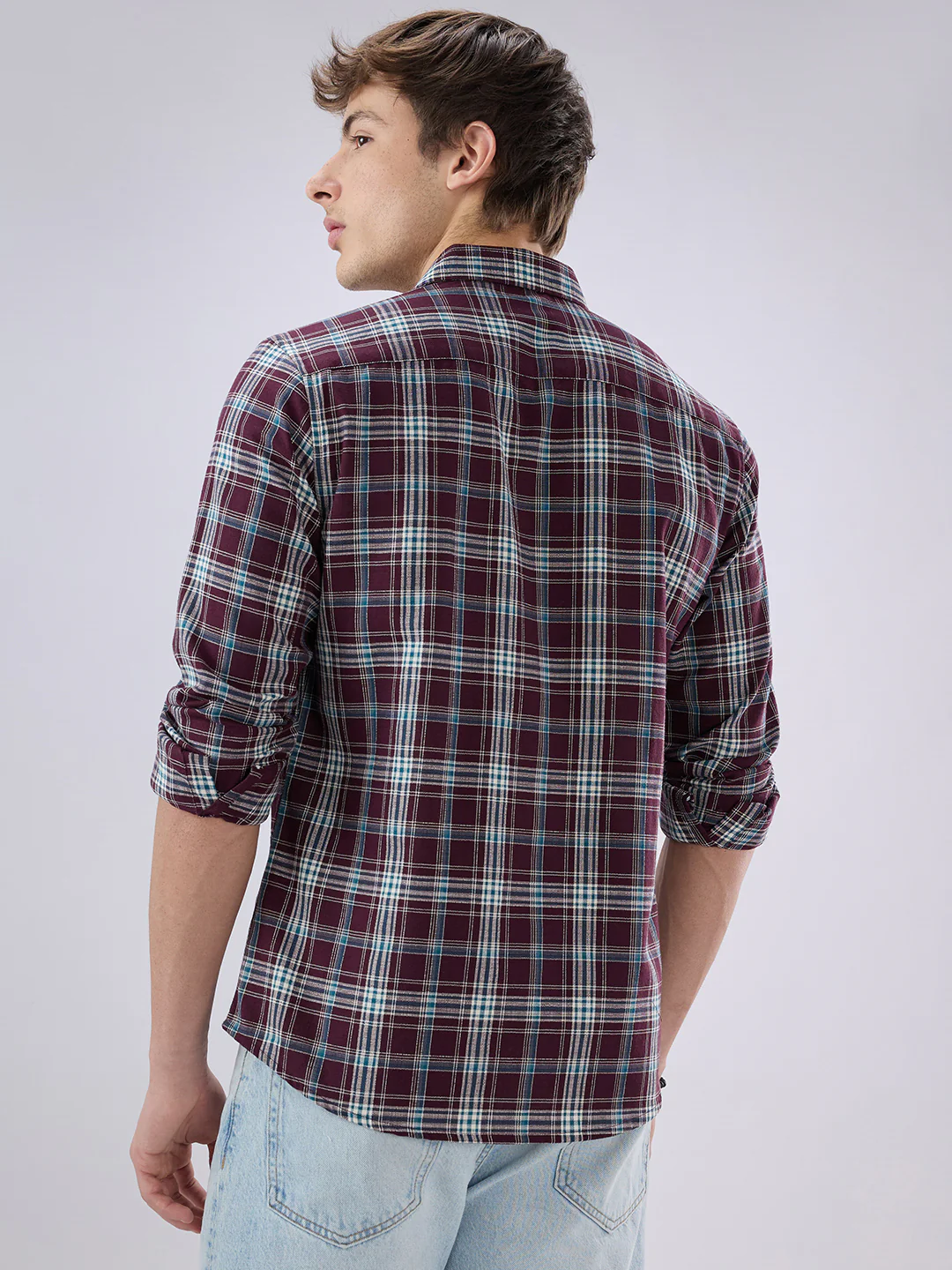 Maroon & Blue Tartan Checked Shirt - Image 6