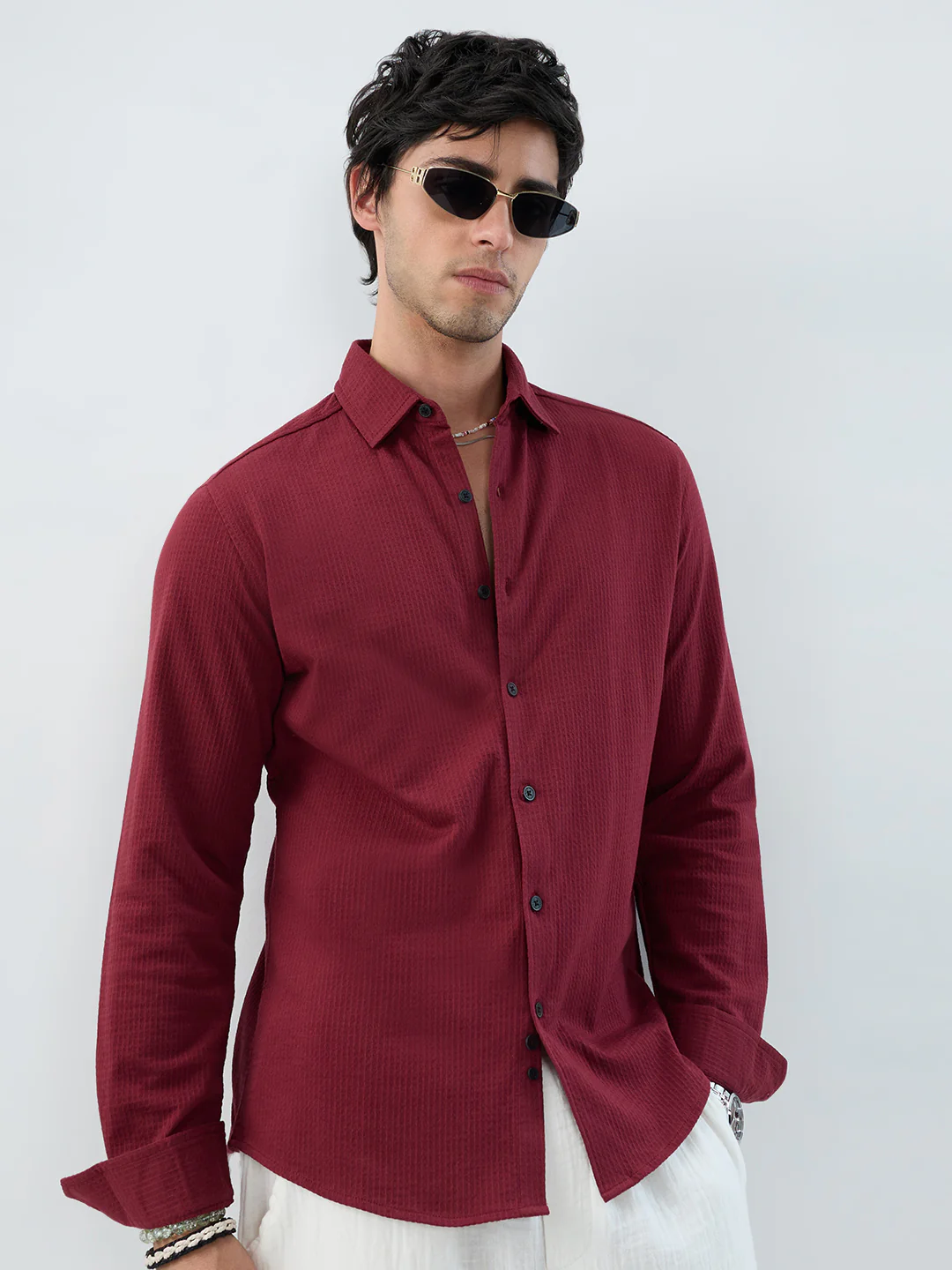 Maroon Jacquard Workday Edit Knit Shirt - Image 2