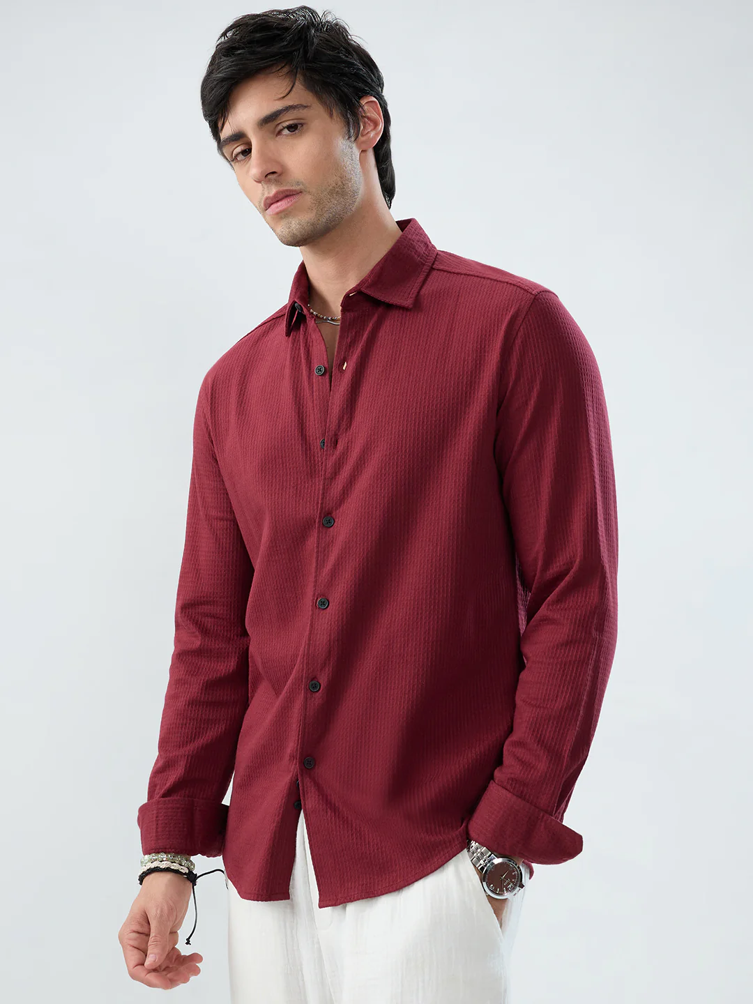 Maroon Jacquard Workday Edit Knit Shirt - Image 5