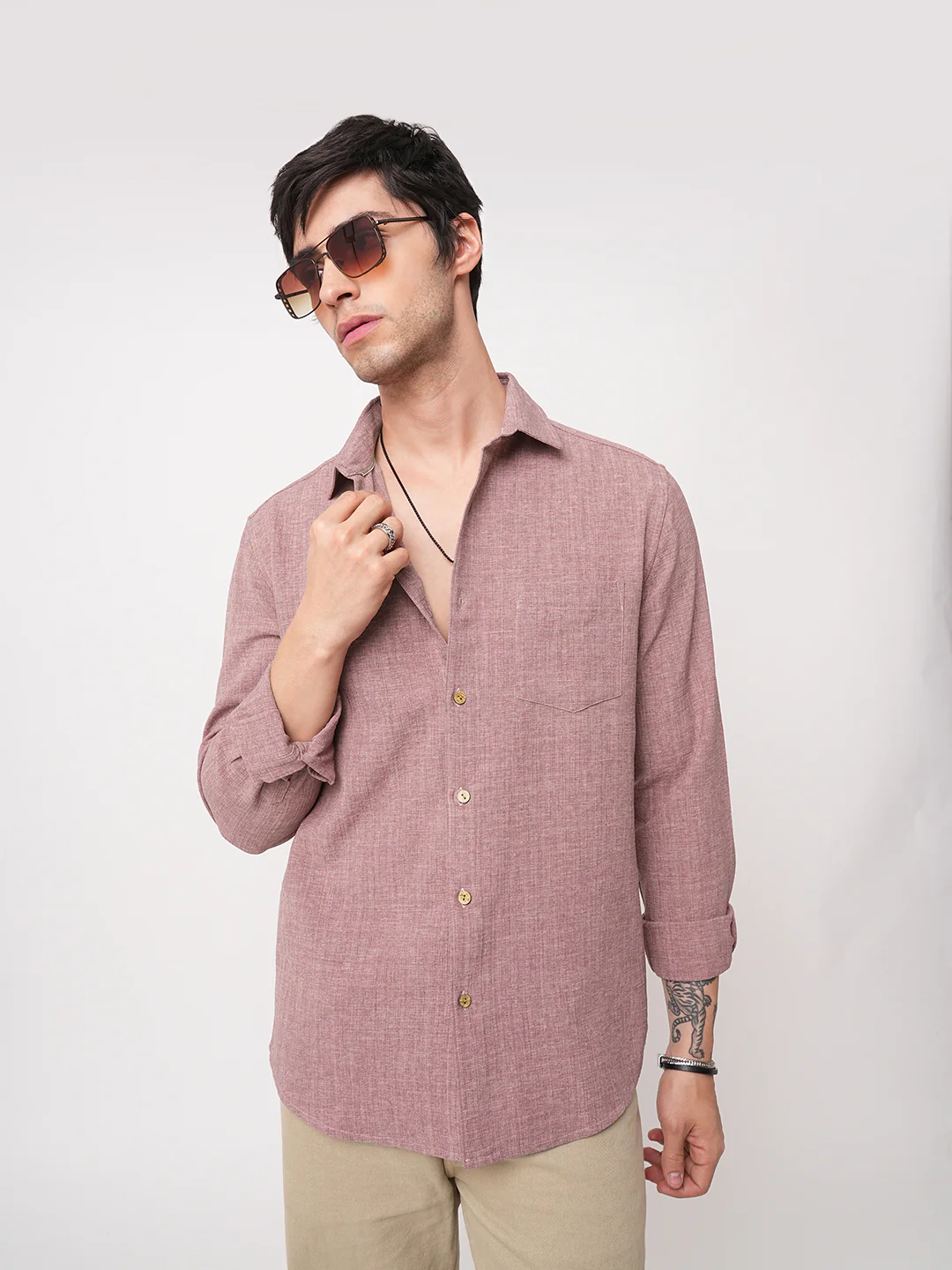 Mauve Slub Textured Shirt - Image 2