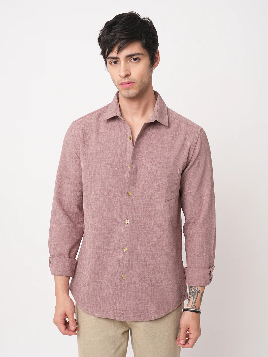 Mauve Slub Textured Shirt - Image 4