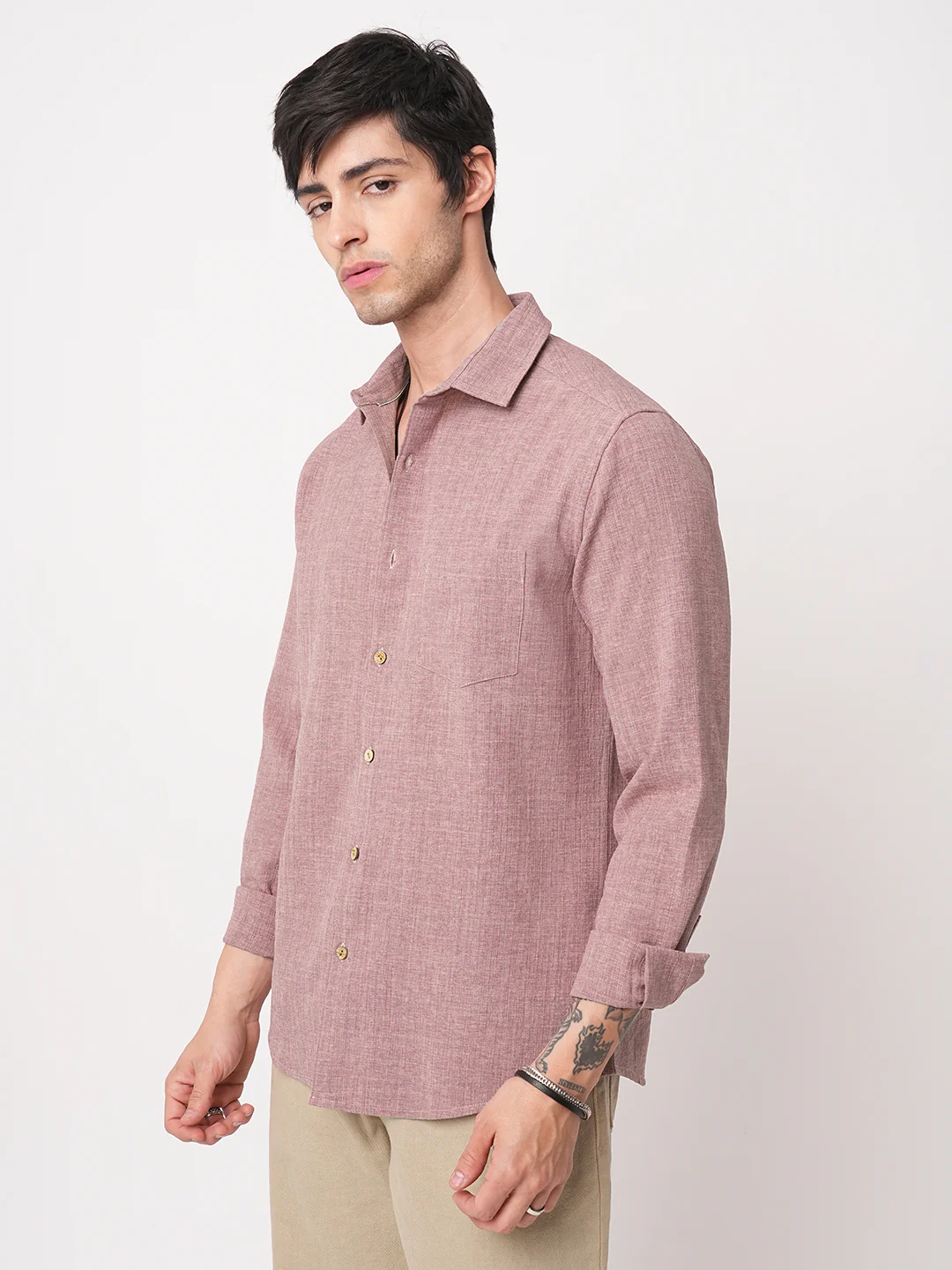 Mauve Slub Textured Shirt - Image 5