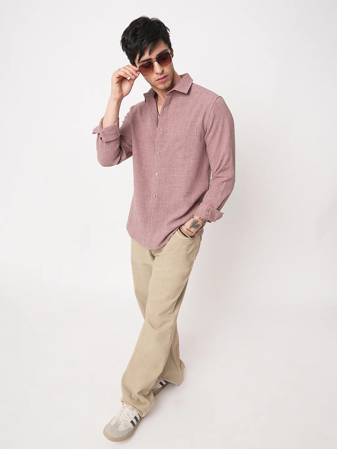 Mauve Slub Textured Shirt - Image 7