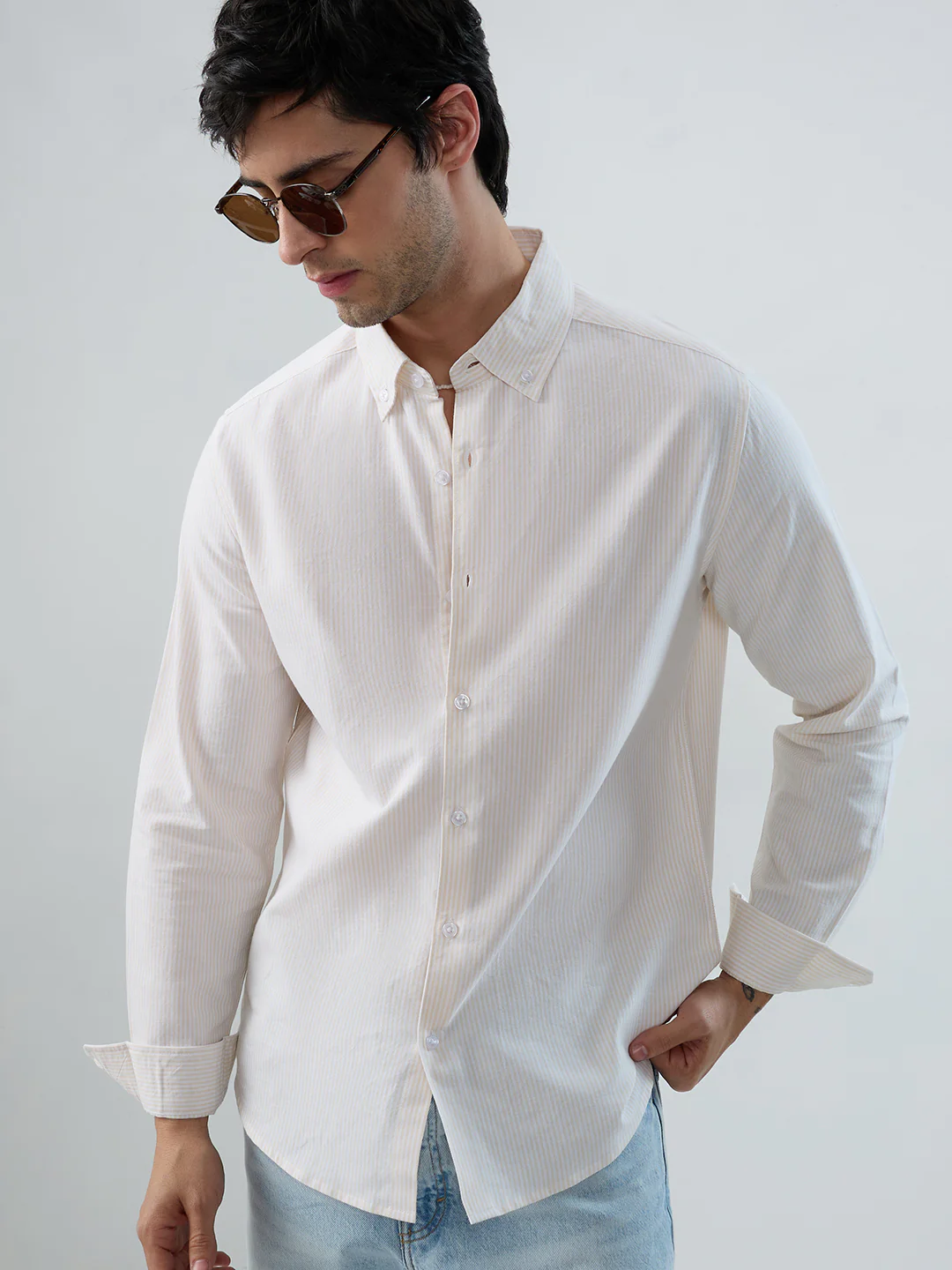 Mellow Yellow Pinstripe Button-Down Collar Shirt - Image 2