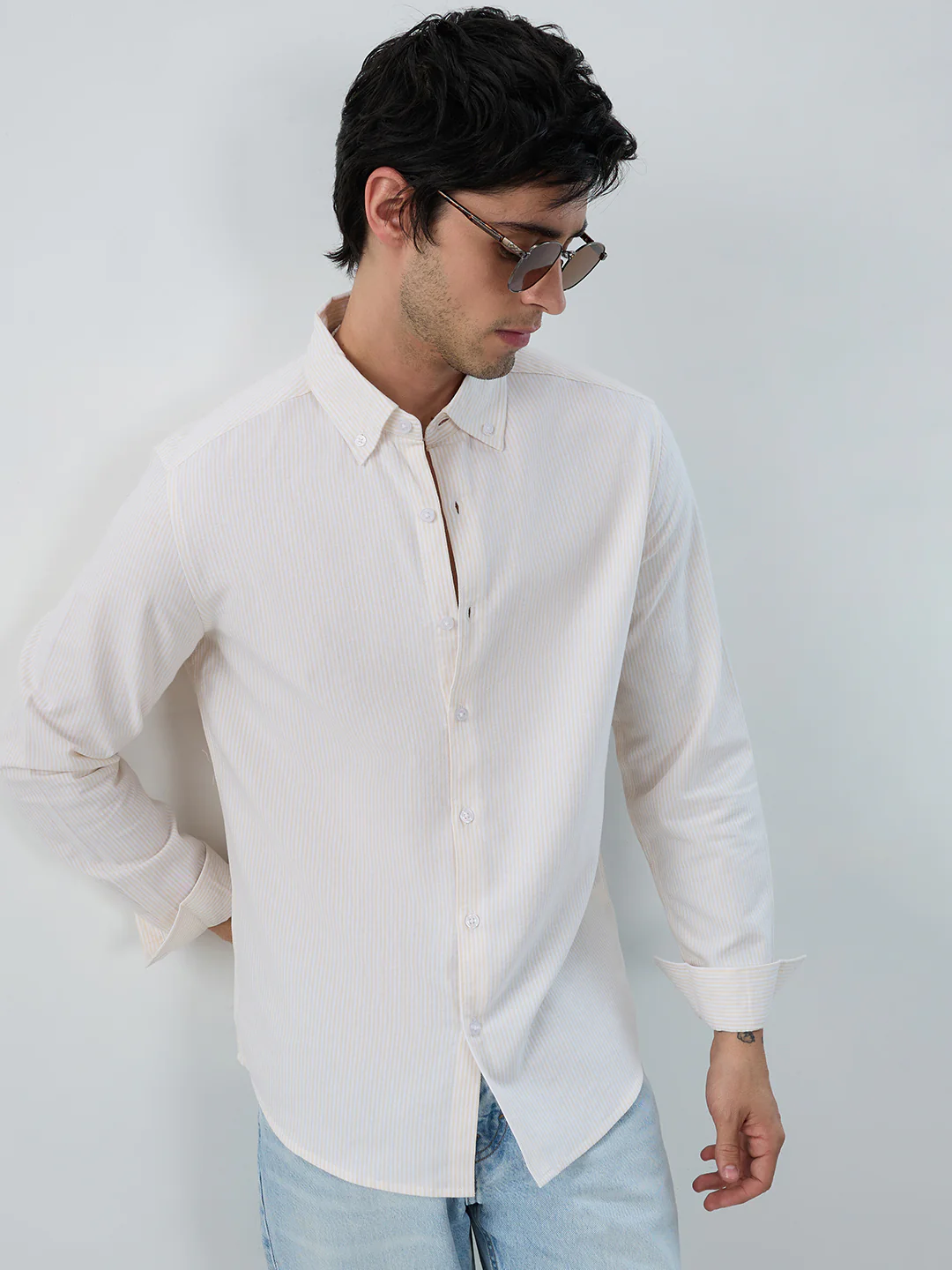 Mellow Yellow Pinstripe Button-Down Collar Shirt - Image 4