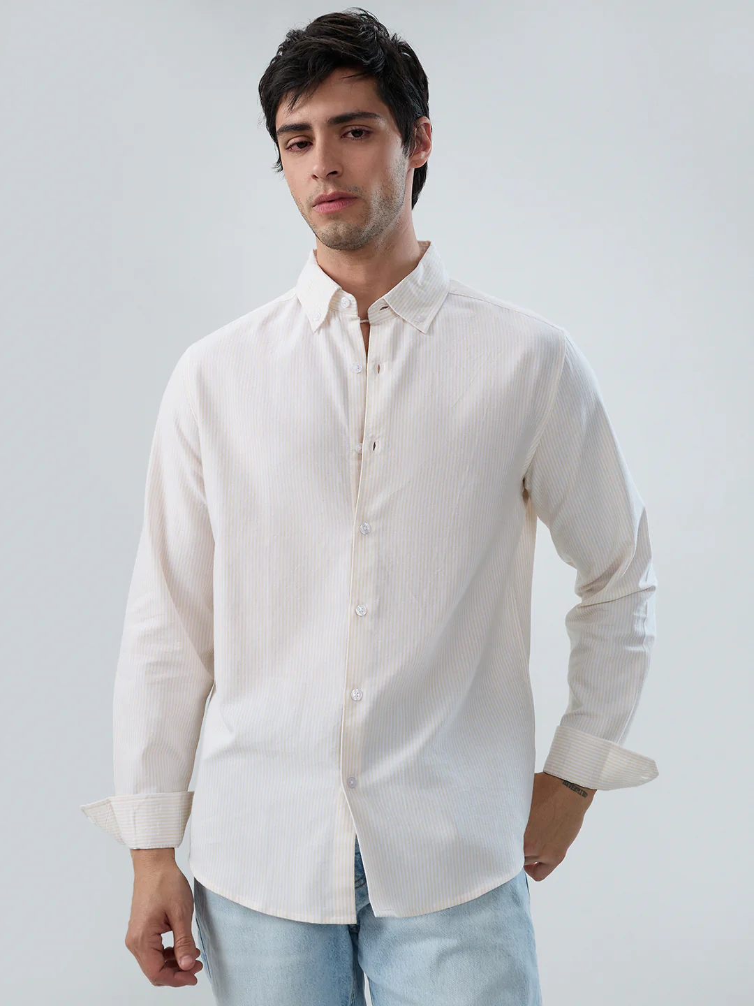 Mellow Yellow Pinstripe Button-Down Collar Shirt - Image 5