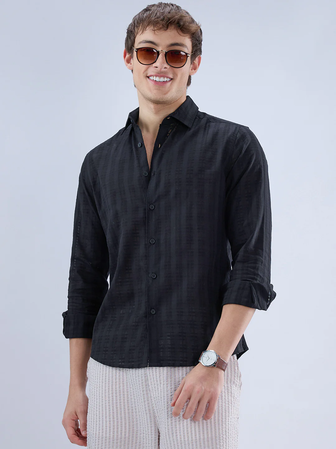 Metal Black Textured Checks Shirt - Image 2