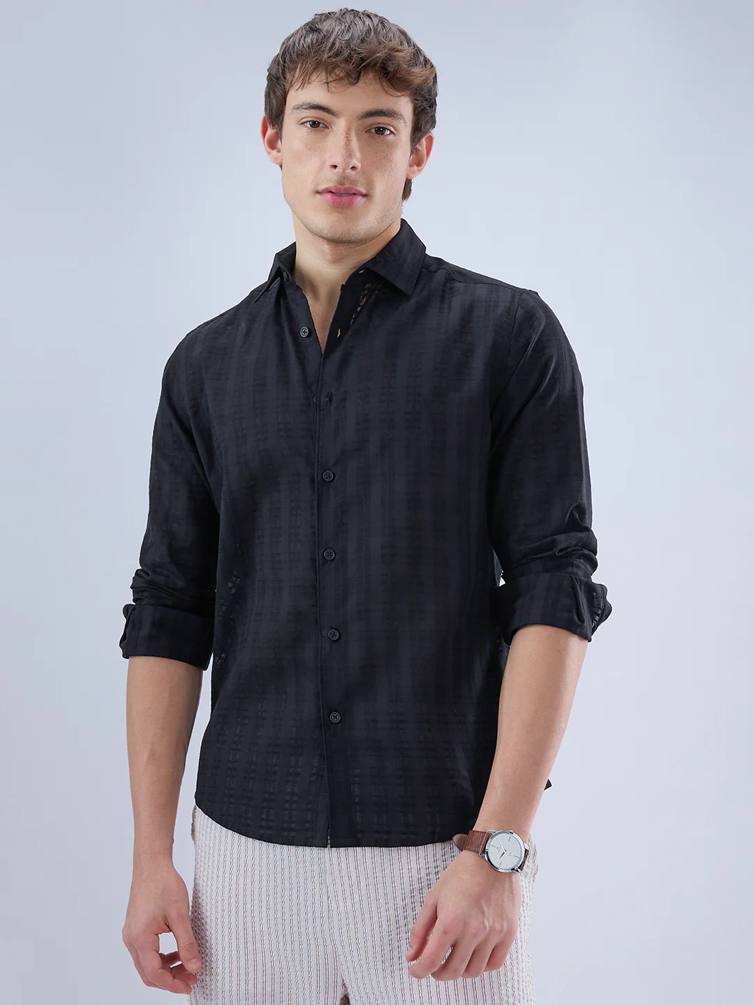 Metal Black Textured Checks Shirt - Image 5