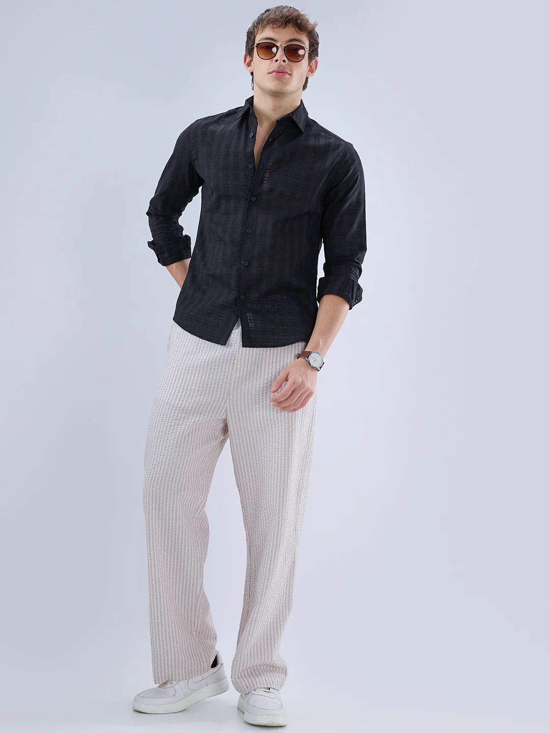 Metal Black Textured Checks Shirt - Image 7
