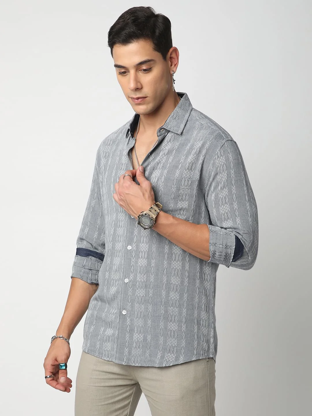 Metal Grey Ikat Jacquard Shirt - Image 4