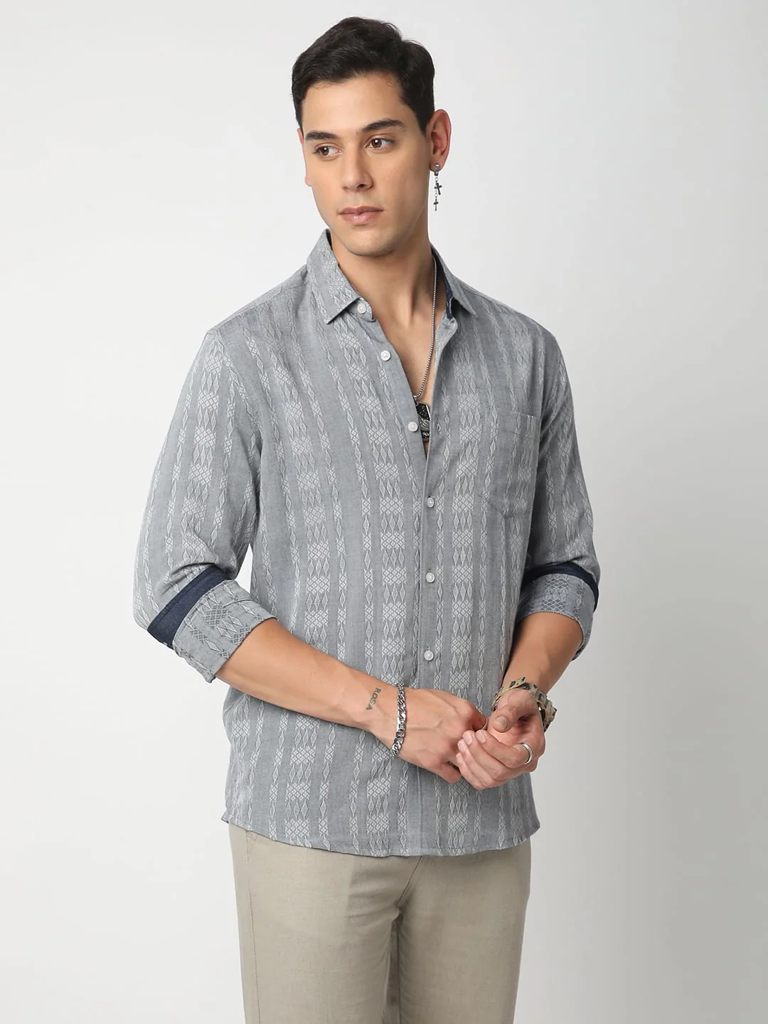 Metal Grey Ikat Jacquard Shirt - Image 5