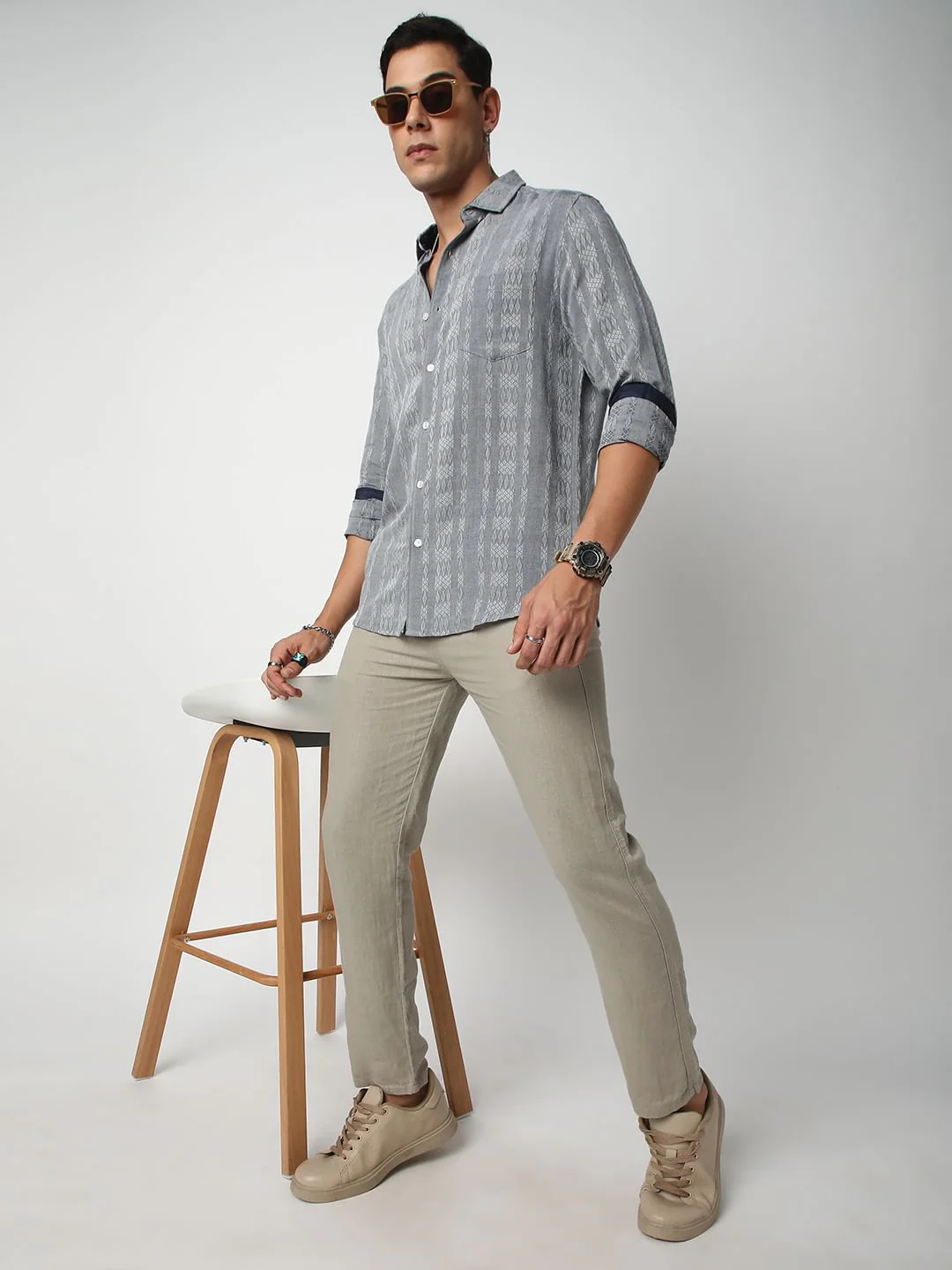 Metal Grey Ikat Jacquard Shirt - Image 7