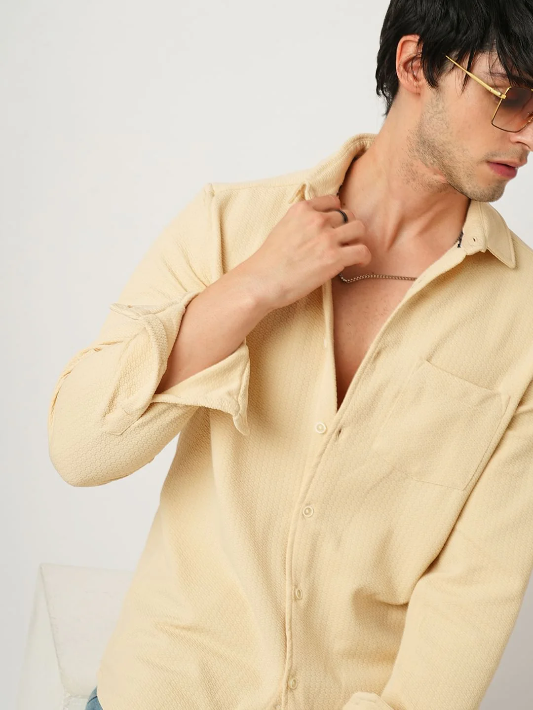 Meticulous Light Beige Jacquard Shirt - Image 2