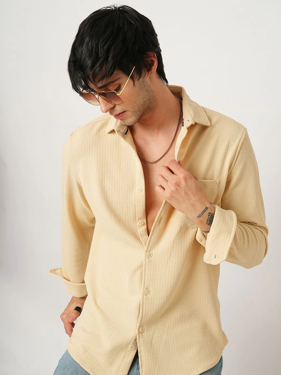 Meticulous Light Beige Jacquard Shirt - Image 4