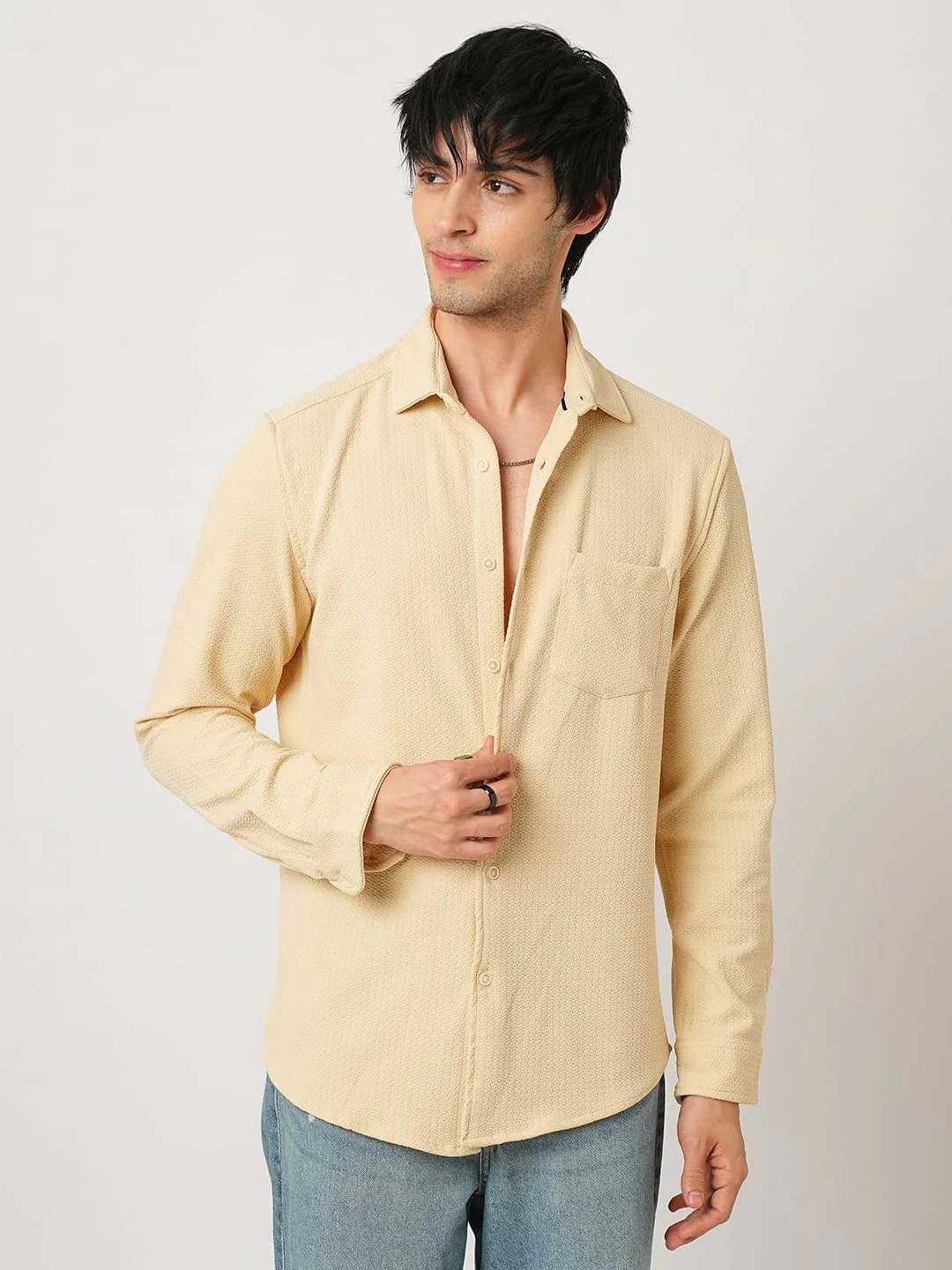 Meticulous Light Beige Jacquard Shirt - Image 5