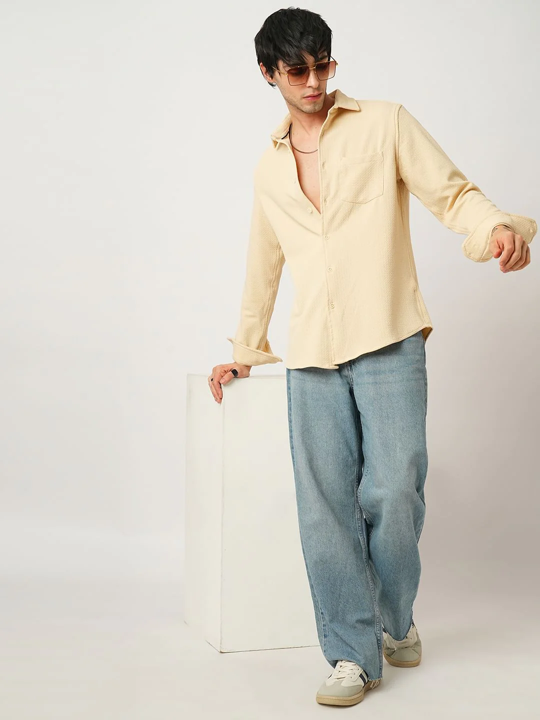 Meticulous Light Beige Jacquard Shirt - Image 8