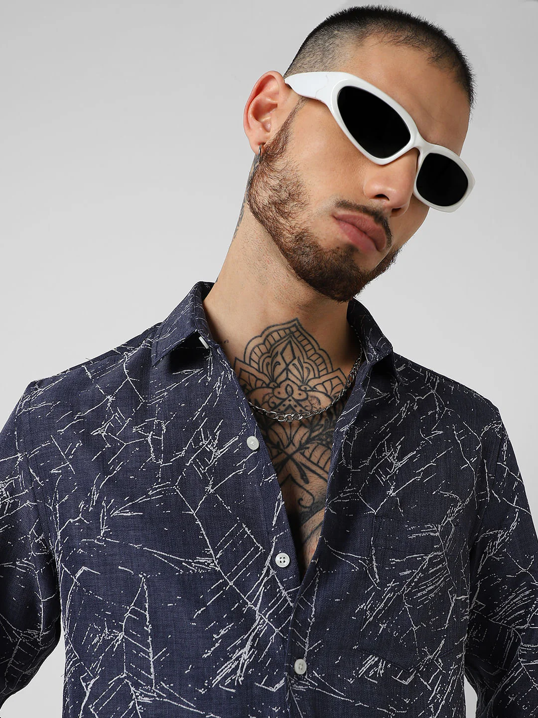 Midnight Blue Abstract Printed Shirt - Image 2
