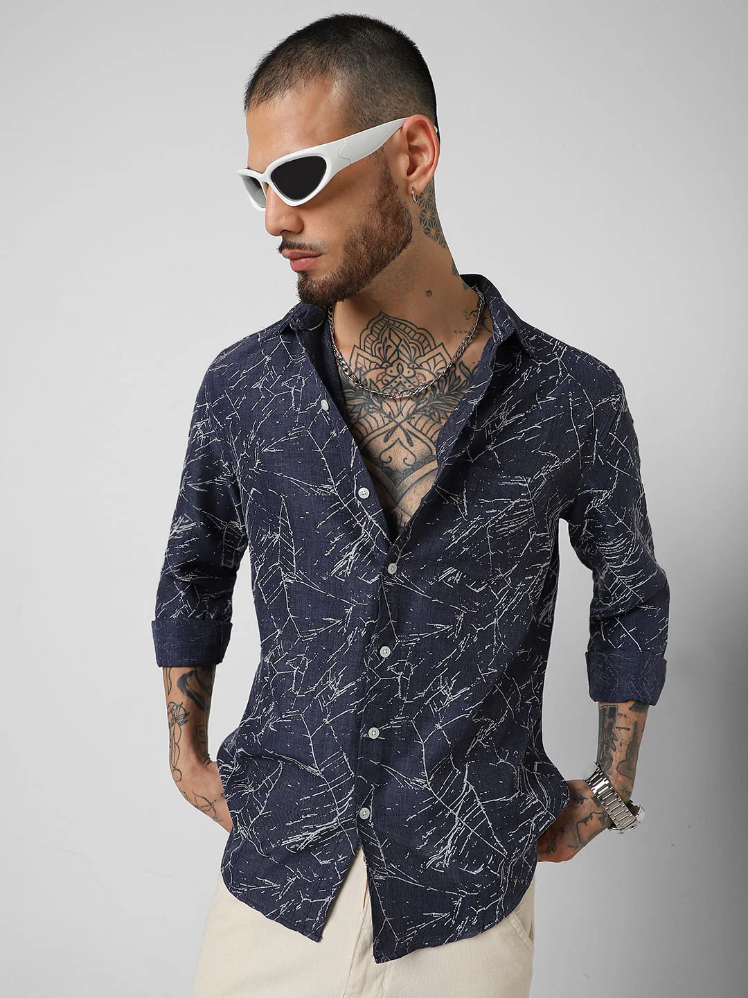 Midnight Blue Abstract Printed Shirt - Image 4