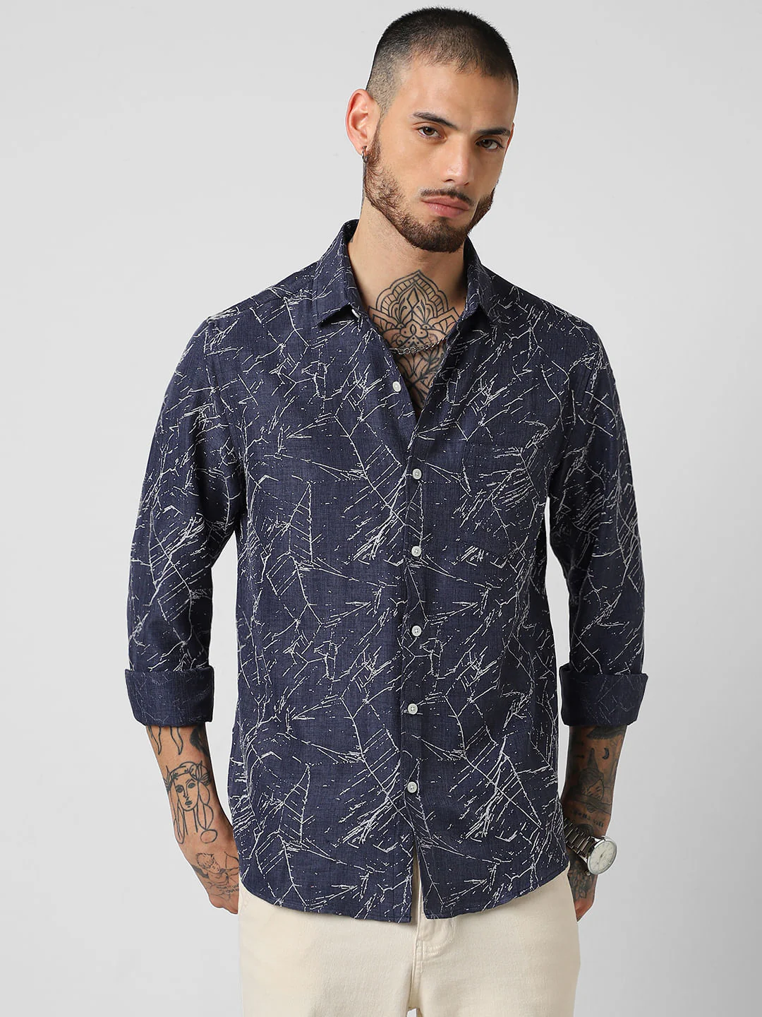 Midnight Blue Abstract Printed Shirt - Image 5