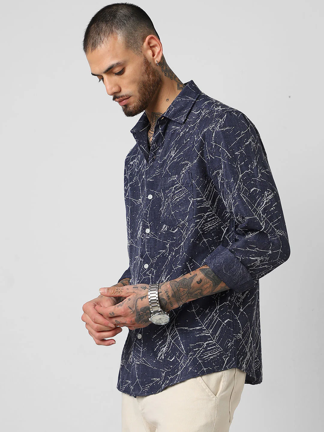 Midnight Blue Abstract Printed Shirt - Image 6