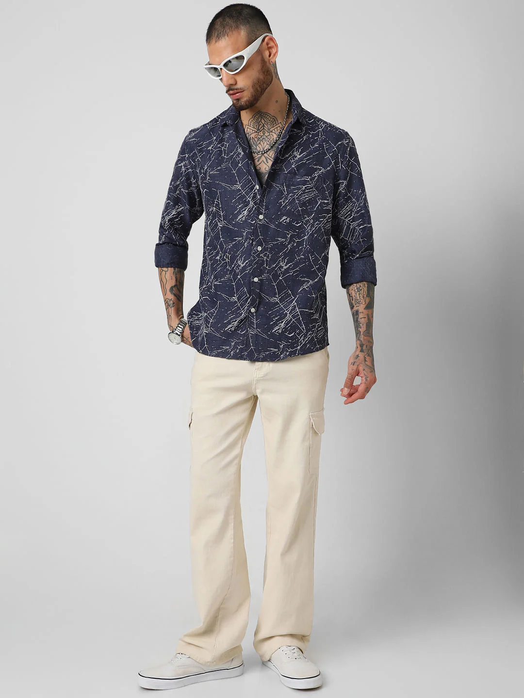 Midnight Blue Abstract Printed Shirt - Image 8