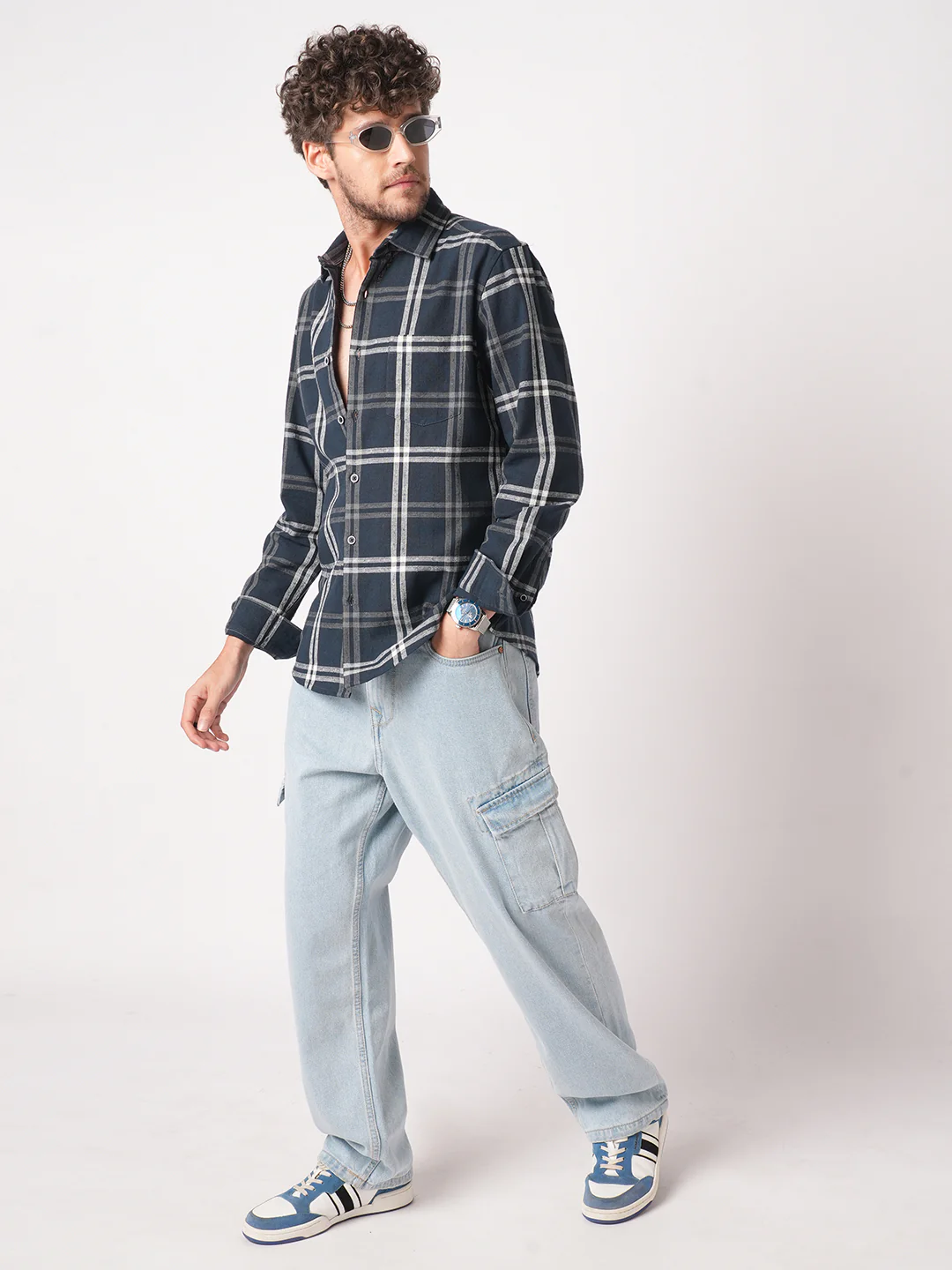 Midnight Blue Classic Plaid Checks Jacquard Shirt - Image 8