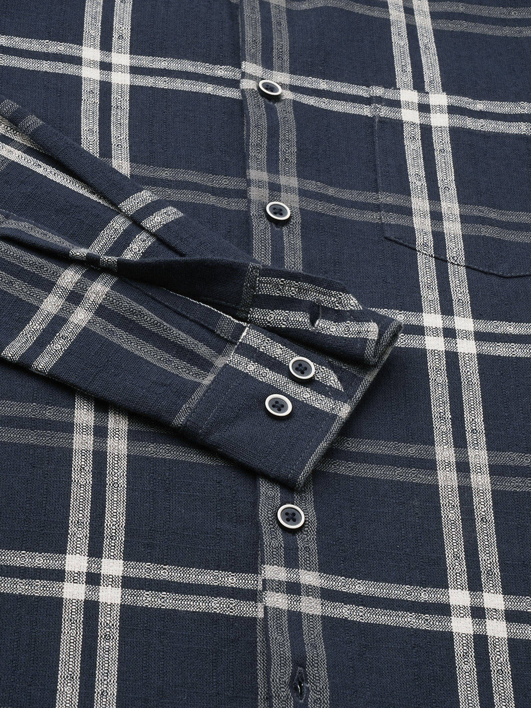 Midnight Blue Classic Plaid Checks Jacquard Shirt - Image 9
