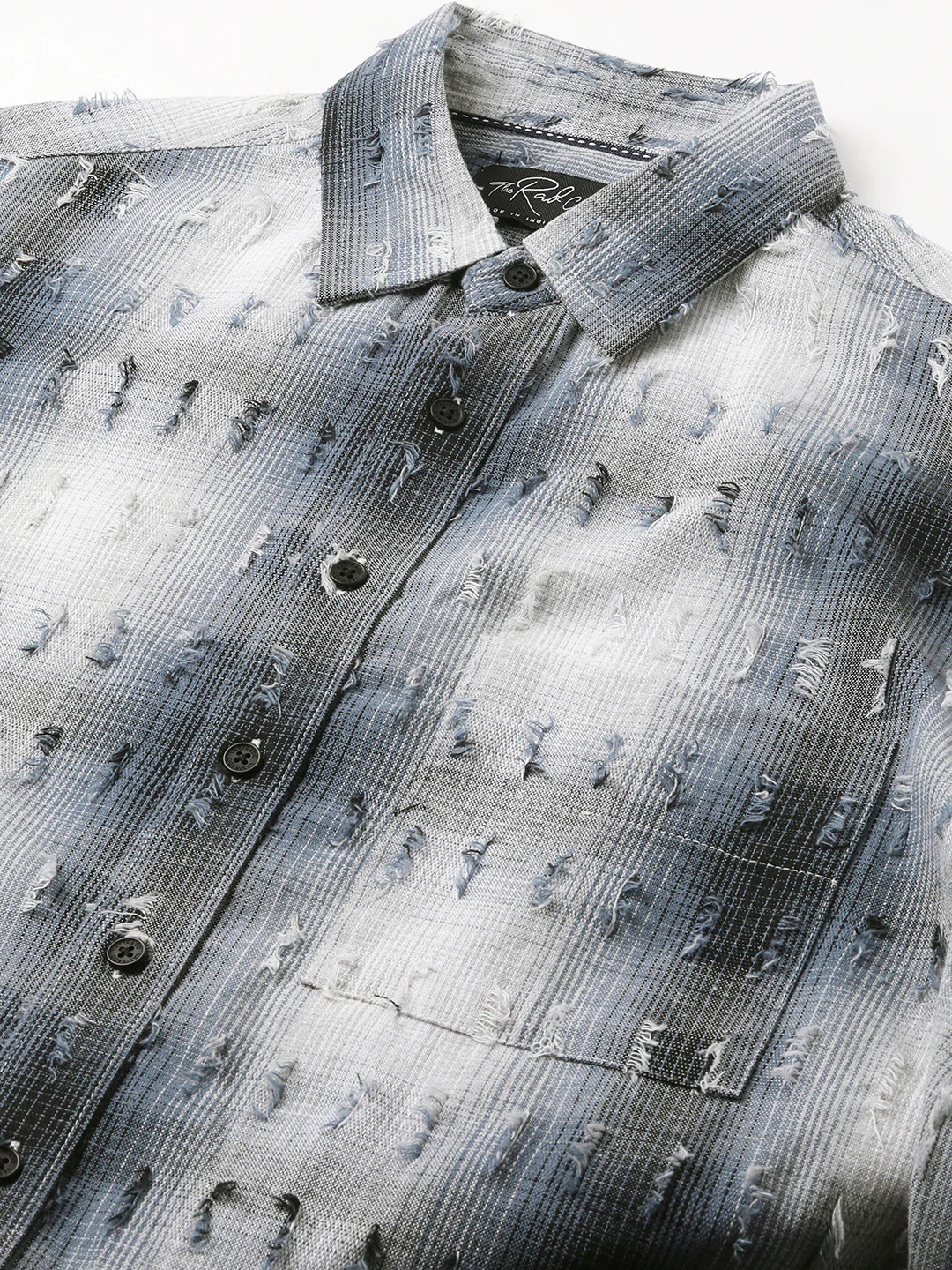 Midnight Blue Frayed Checks Boxy Fit Crop Shirt - Image 3