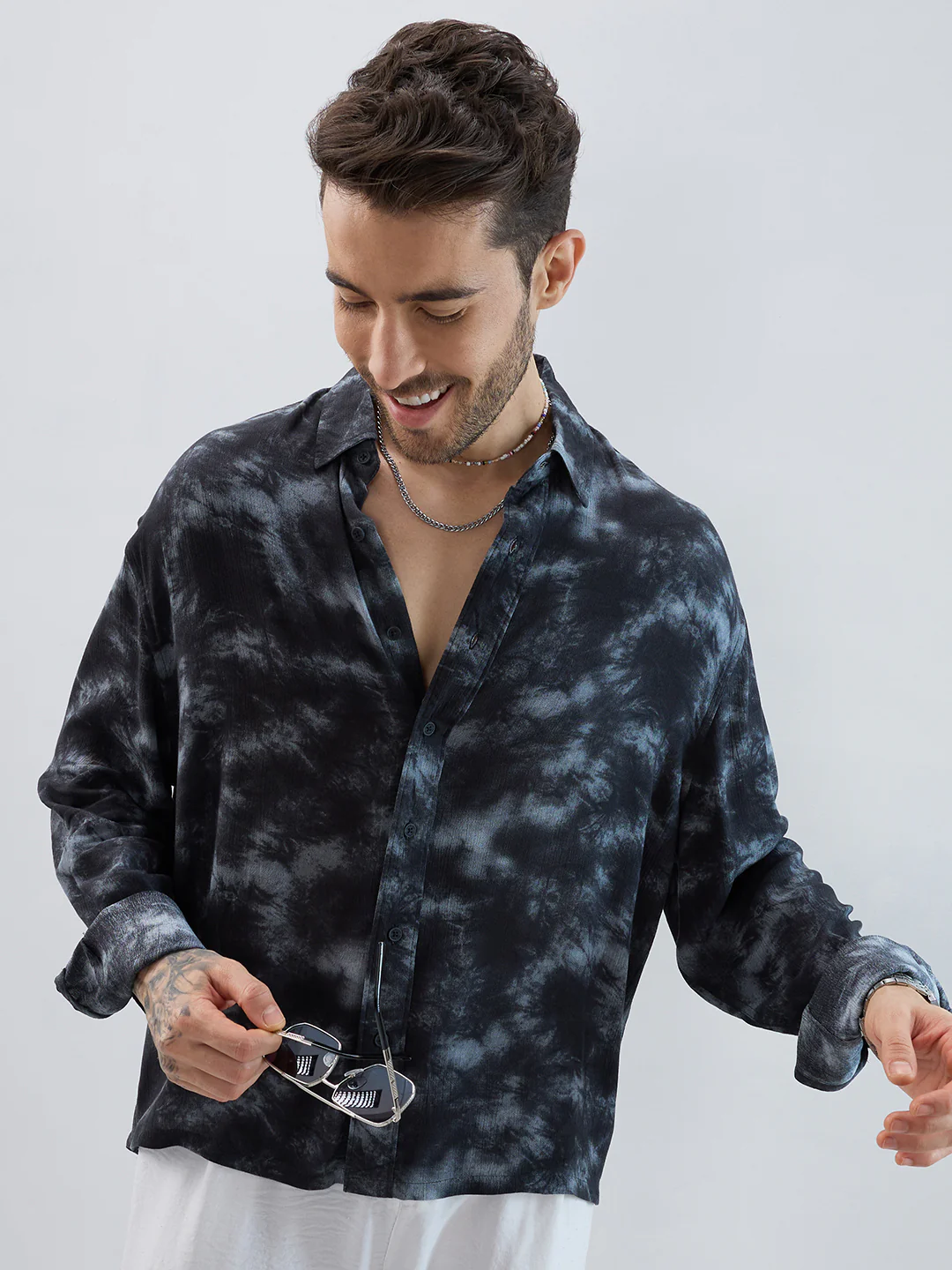 Midnight Mist Tie-Dye Boxy Fit Crop Shirt - Image 4