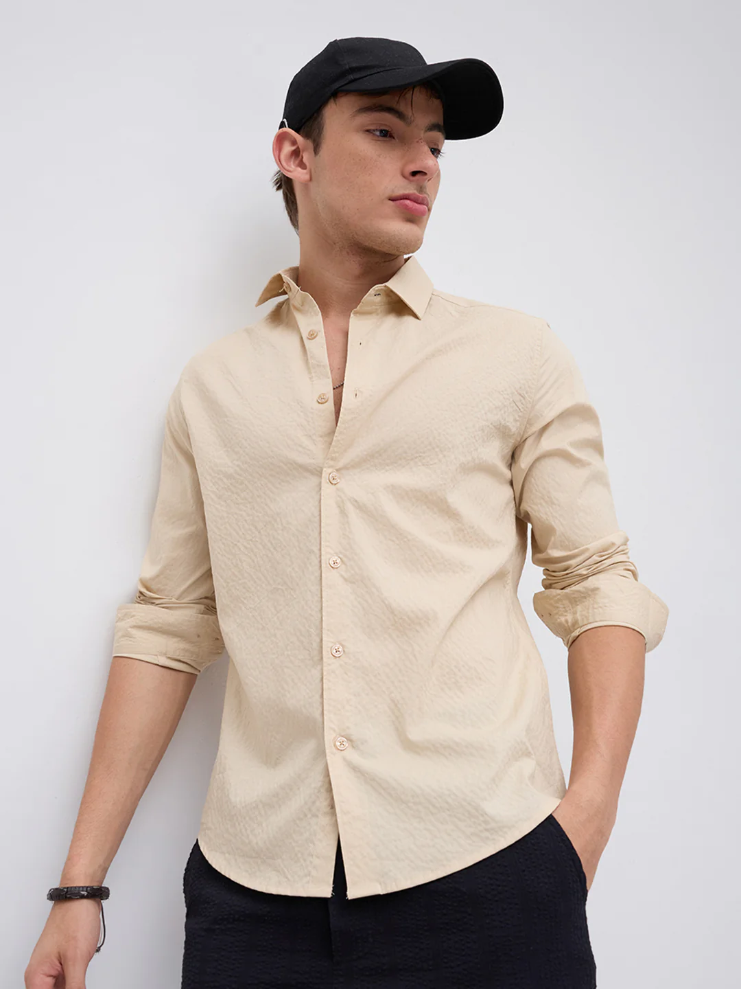 Minimal Beige Textured Shirt - Image 2