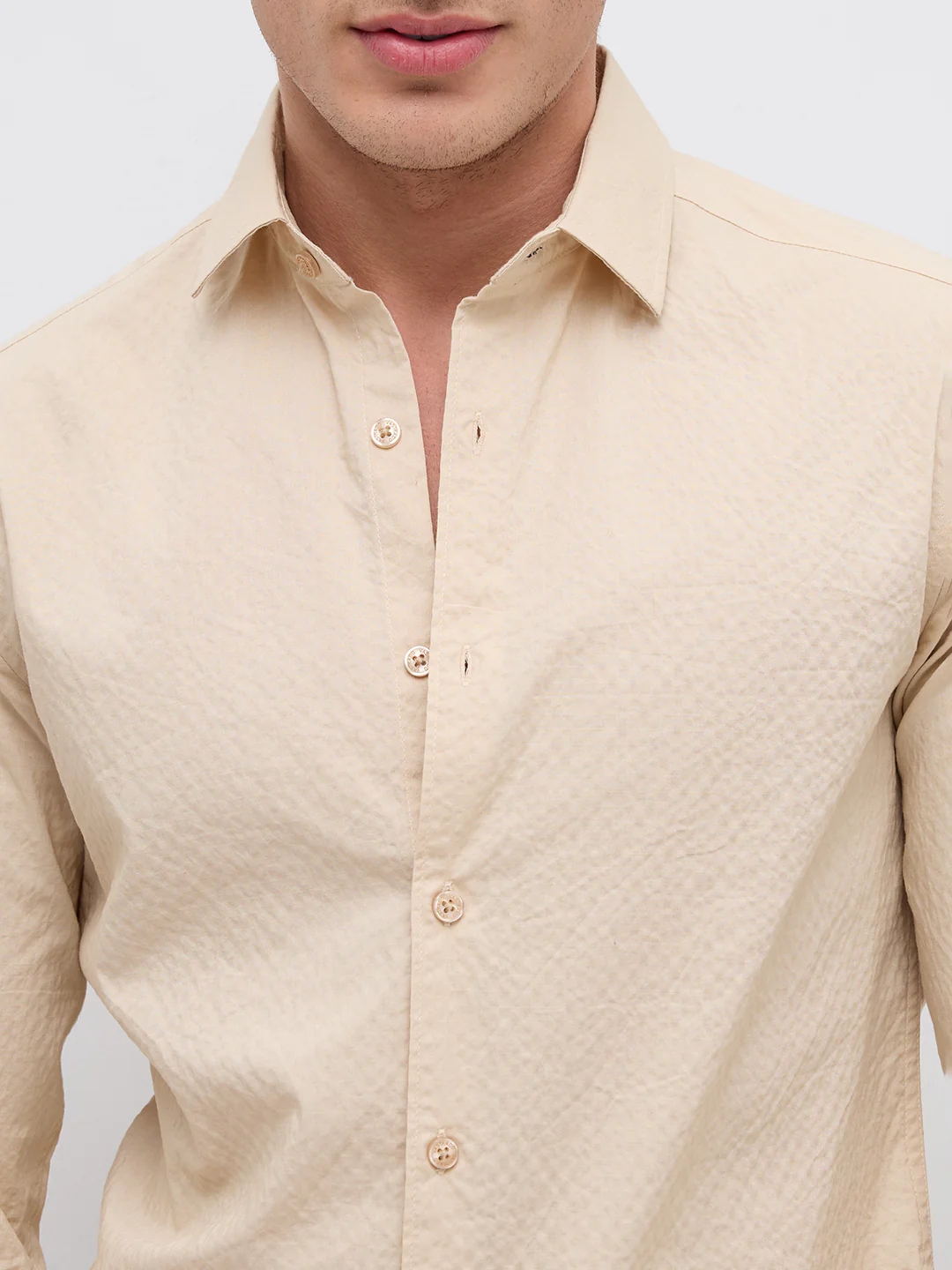Minimal Beige Textured Shirt - Image 3