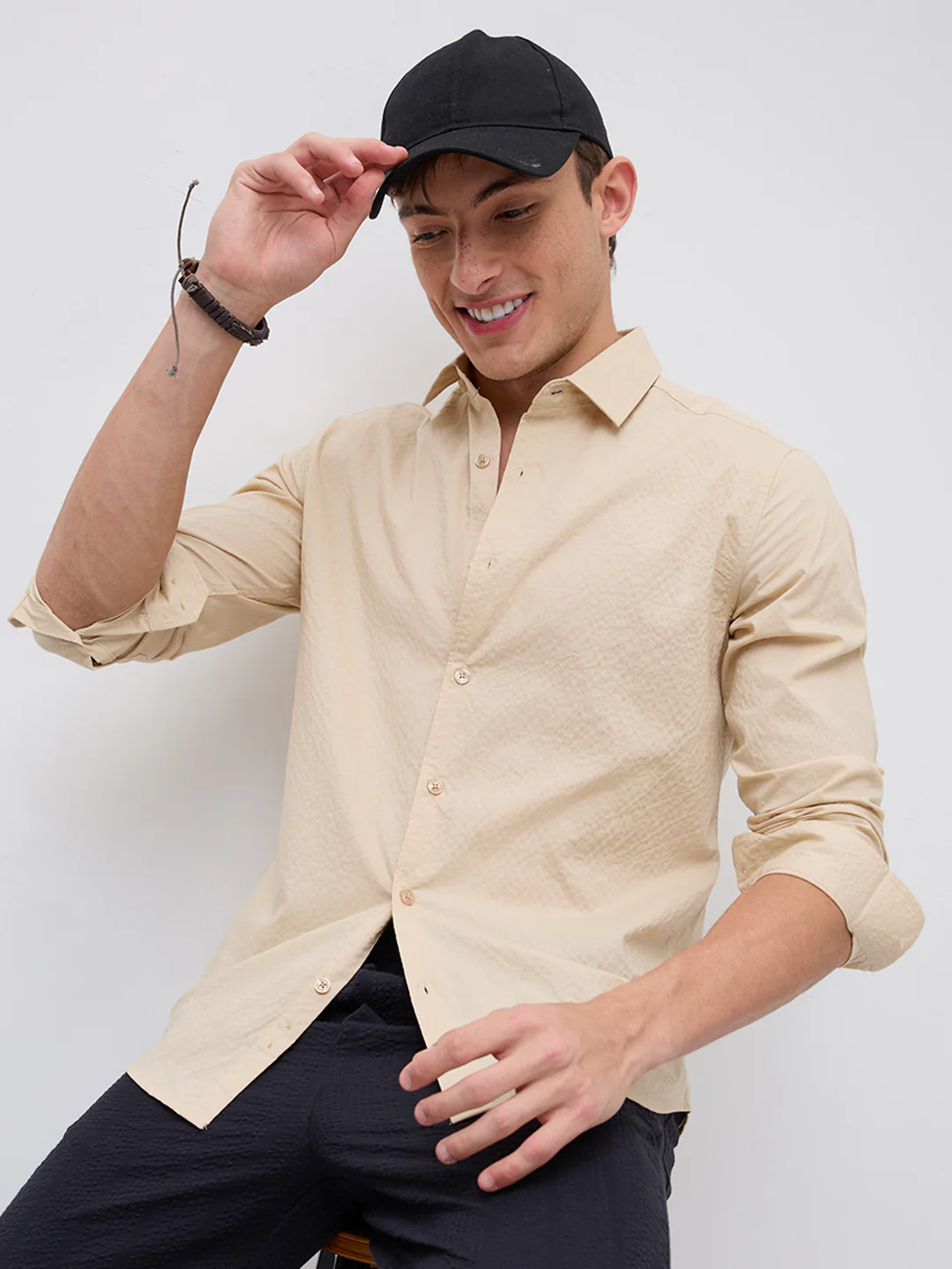 Minimal Beige Textured Shirt - Image 4