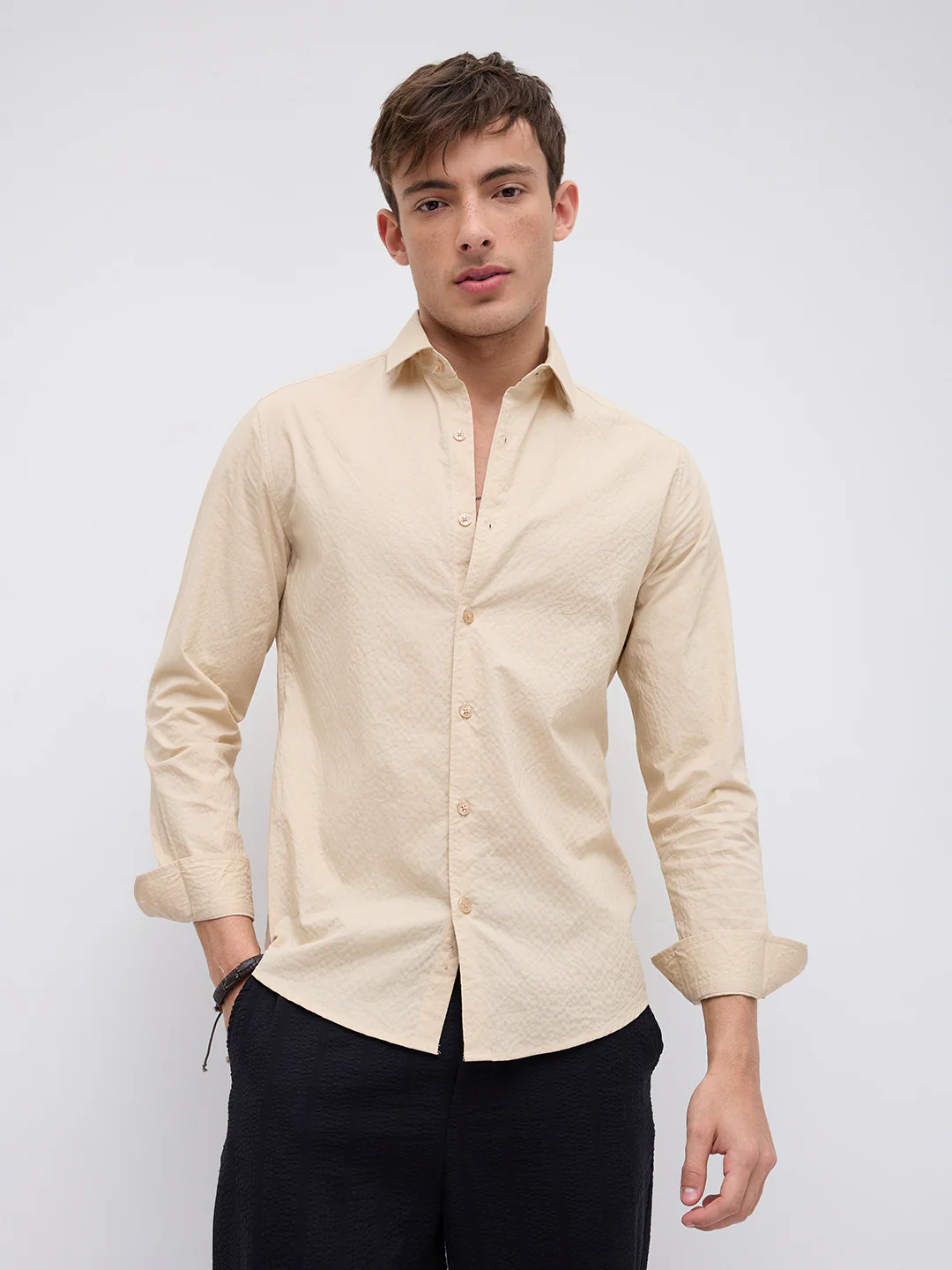 Minimal Beige Textured Shirt - Image 5