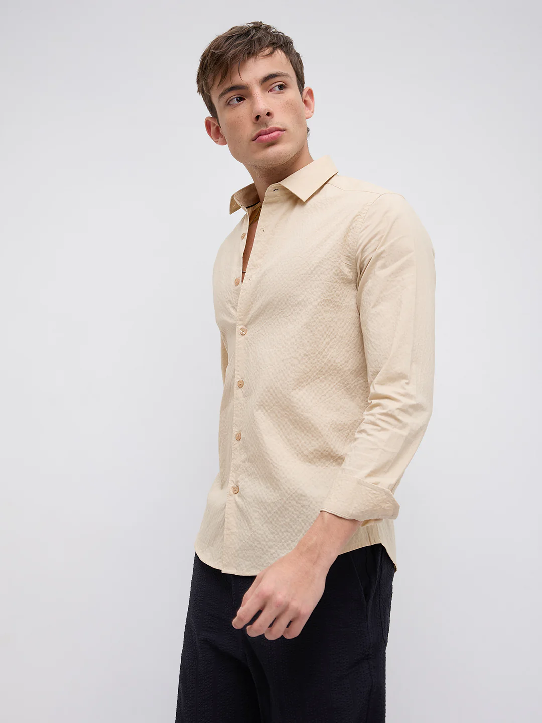 Minimal Beige Textured Shirt - Image 6