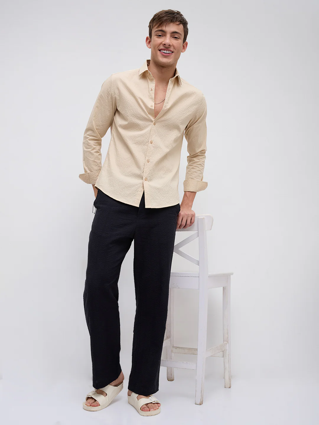Minimal Beige Textured Shirt - Image 8