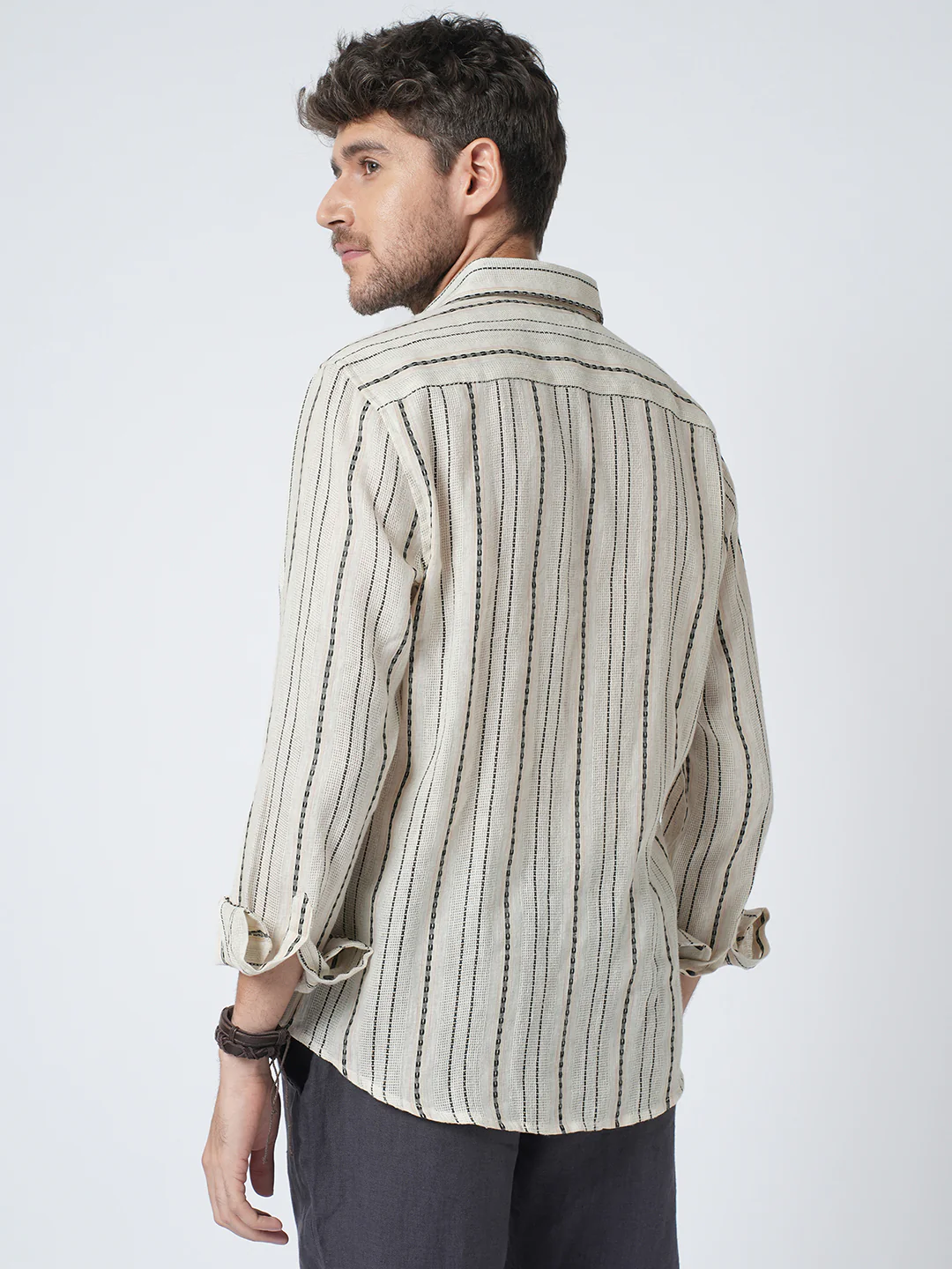 Minimal Ivory Loomed Textured Shirt - Image 6