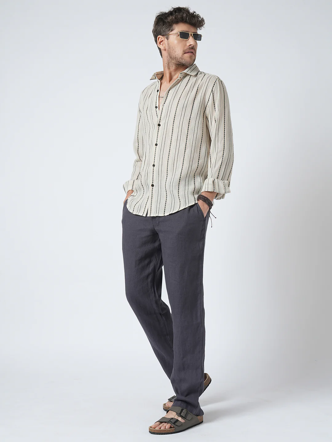 Minimal Ivory Loomed Textured Shirt - Image 7