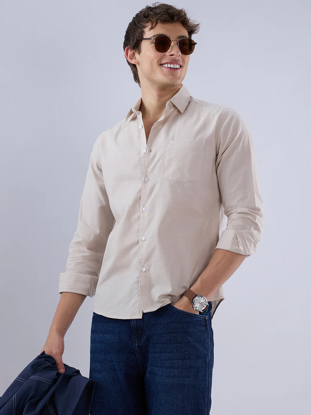 Solid Beige Everyday Shirt - Image 2