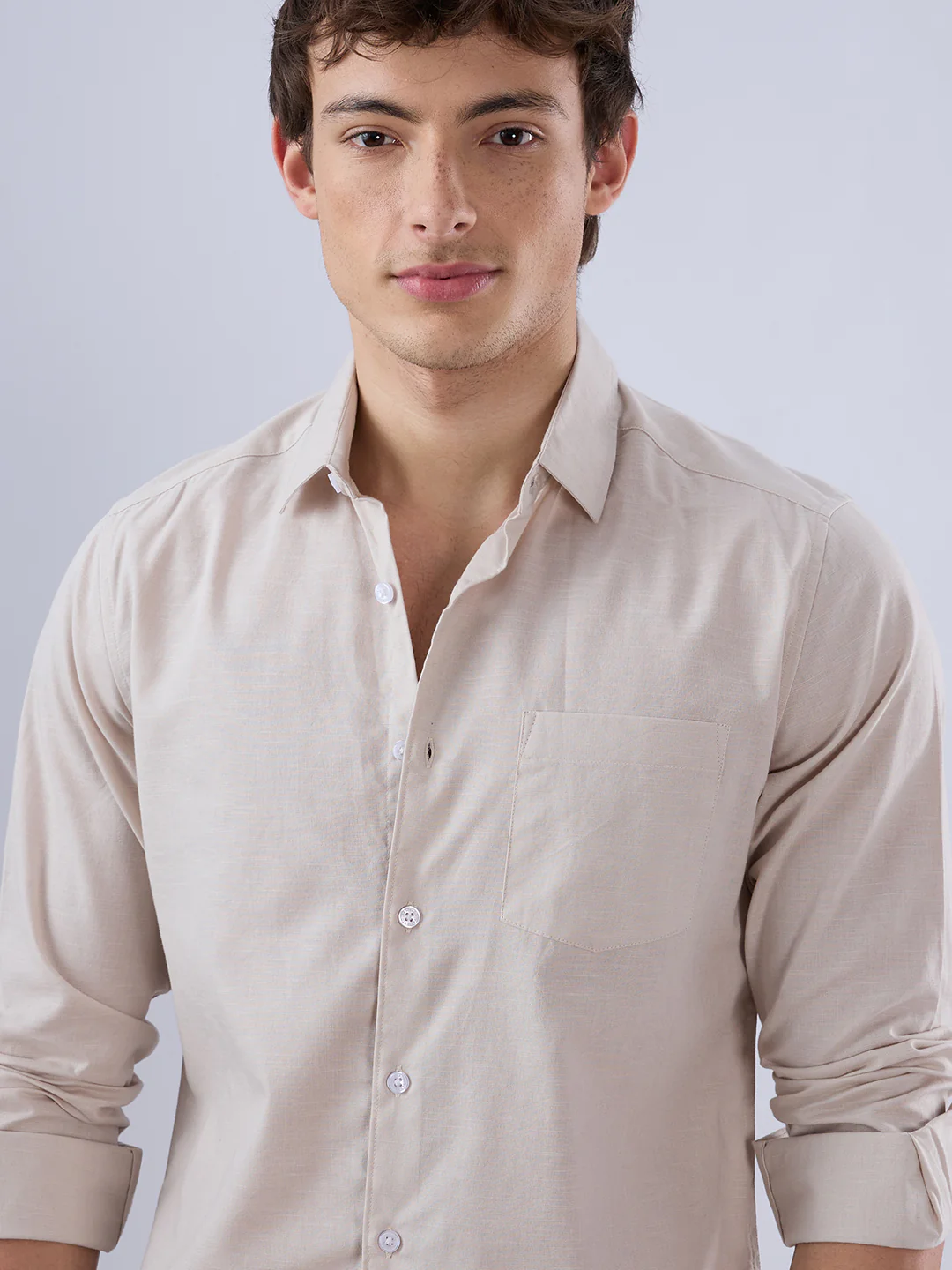 Solid Beige Everyday Shirt - Image 3