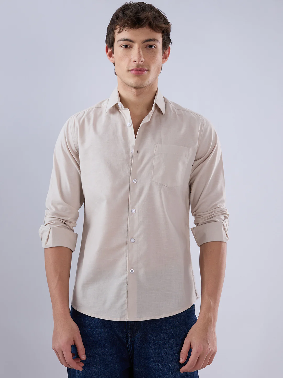 Solid Beige Everyday Shirt - Image 5