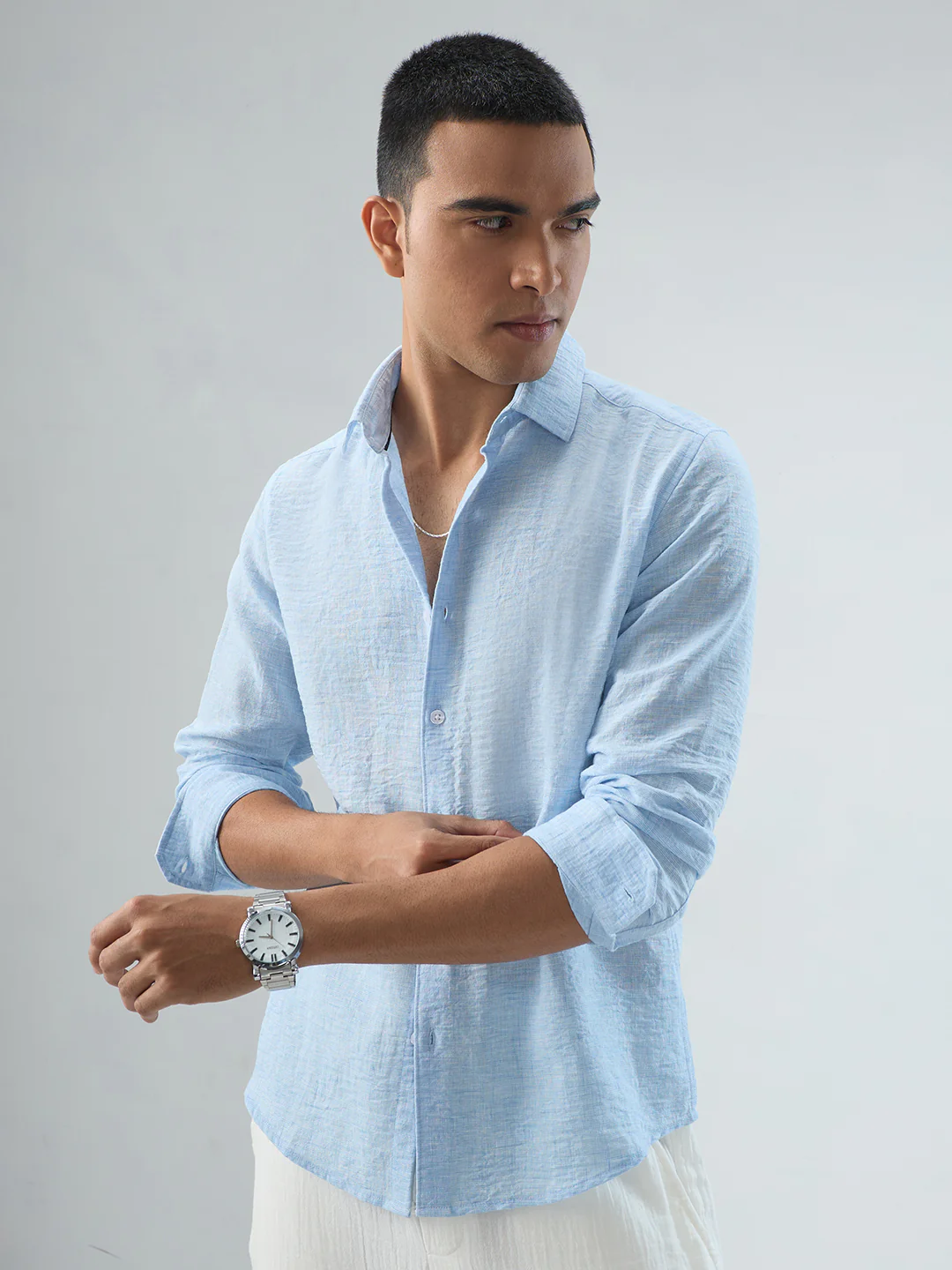 Minimal Soft Blue Everyday Textured Shirt - Image 5