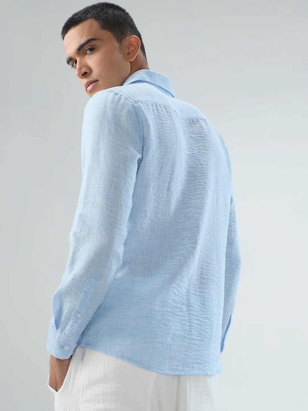 Minimal Soft Blue Everyday Textured Shirt - Image 6
